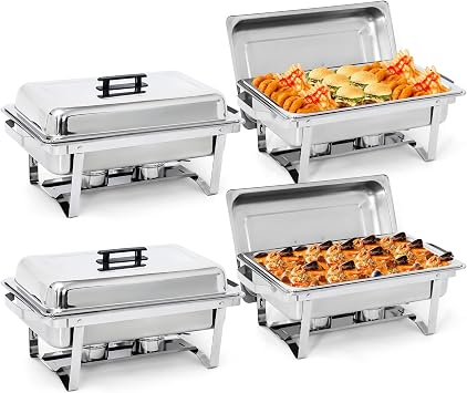 Rectangular Chafing Dish Set 4 Pack of 8 Quart Full Size Chafer Dish Stainless Steel Frame Chafers With Foldable Frame Legs 4