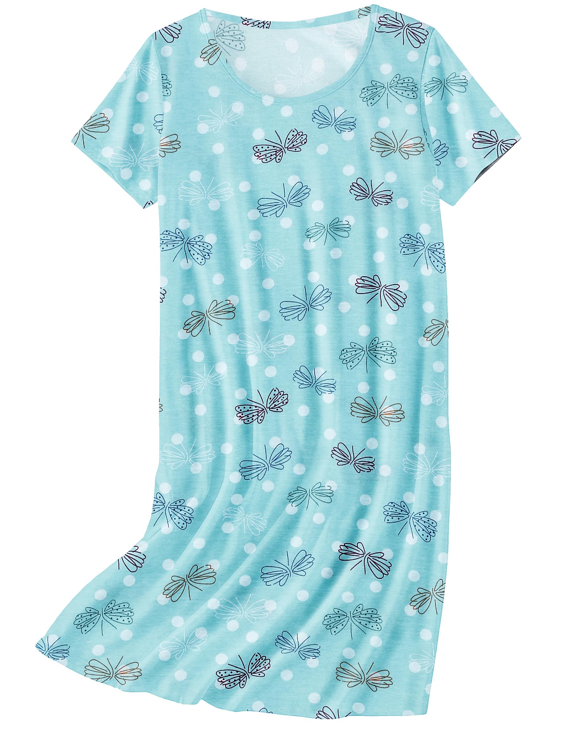 Ekouaer Nightgowns for Women Cotton Sleepshirts Short Sleeve Nightshirt Tshirt Night Gown Casual Sleepdress Comfy Nightdress Blue Butterfly XXX-Large