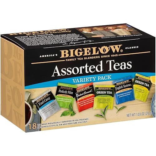 Bigelow Assorted, surtido 6 sabores, caja de 18 sobres (paquete de 6) cafeína, 108 bolsas de té en total