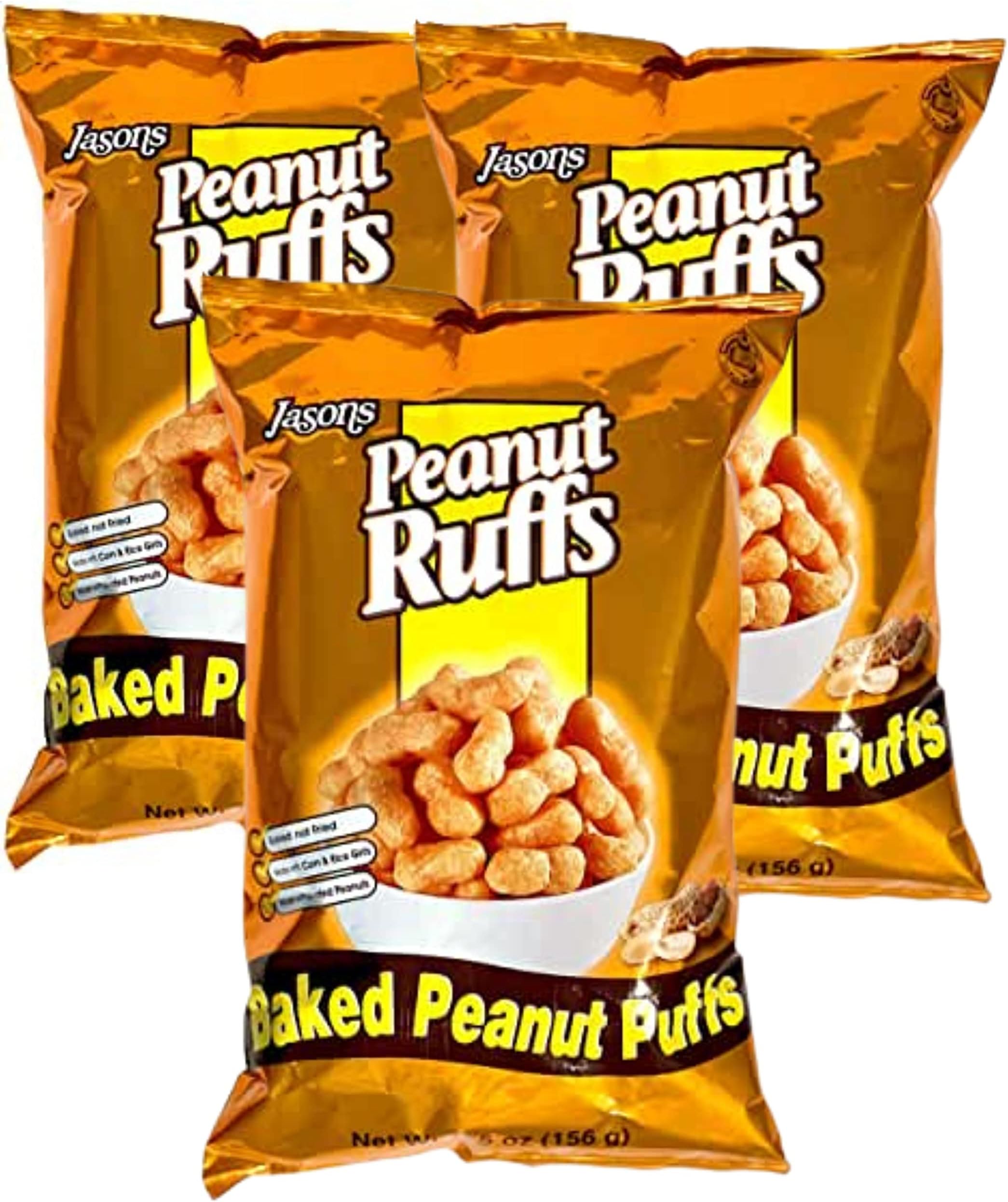 Jasons Fiji - PEANUT RUFFS (3 Pack Deal x 5.5 Oz) Real Peanut Butter Snacks | Baked With Unique Fiji Flavor