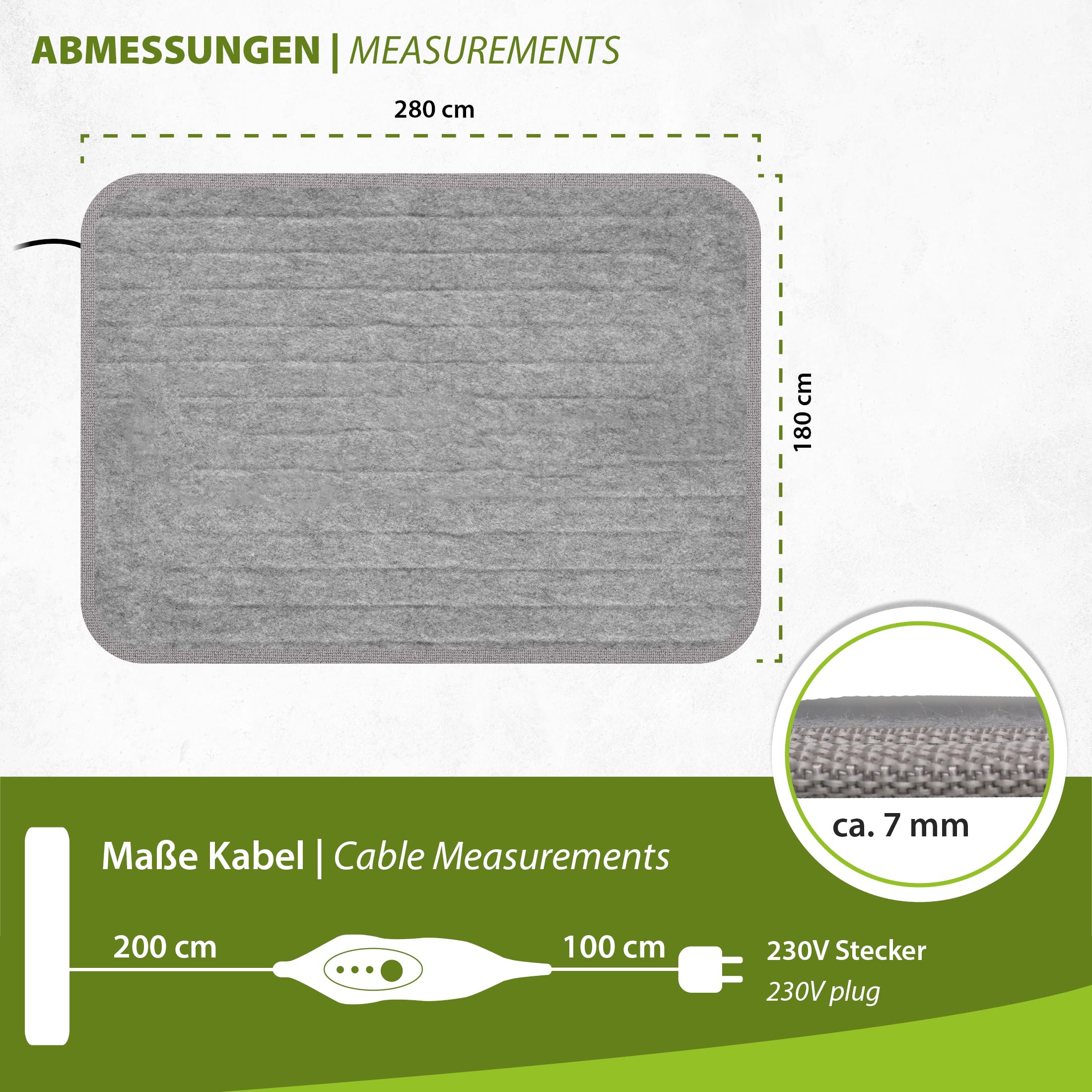 Mi-Heat Beheizbare Teppich-Unterlage 180 x 280 cm – großflächige Fußwärme | Unter Teppich Heizung Heizteppich Fußmatte Wärmeteppich bis 30°C - 3 Heizstufen und Timer
