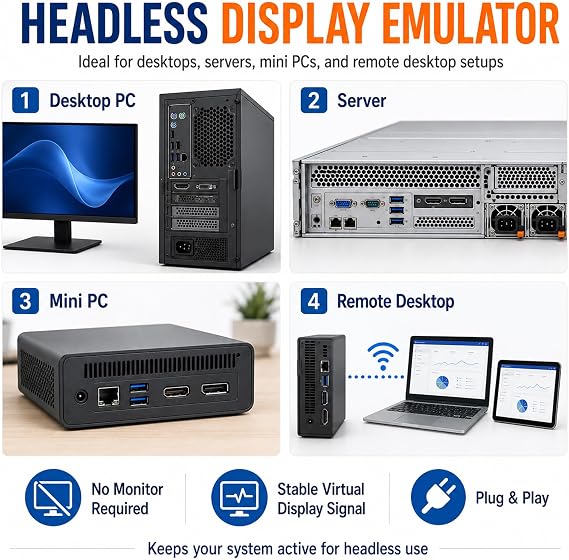 DP Dummy Plug Display Emulator-DisplayPort Headless Ghost Display EDID Emulator,Virtual Display Adapter4K(fit Headless 1920x1080@60Hz/2560x1600@30Hz/3840x2160@17hz) (DP-2K-30Hz-1P)