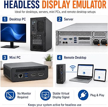 DP Dummy Plug Display Emulator-DisplayPort Headless Ghost Display EDID Emulator,Virtual Display Adapter4K(fit Headless 1920x1080@60Hz/2560x1600@30Hz/3840x2160@17hz) (DP-2K-30Hz-1P)