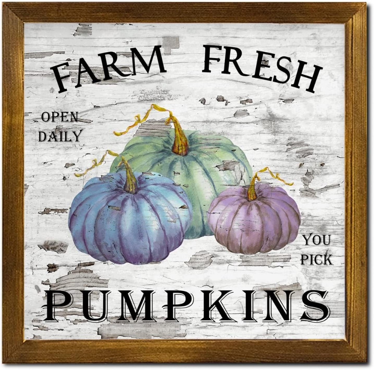 Farm Fresh Pumpkin Open Daily Framed Wooden Signs Farm Sunflower Vegetable Wood Plaque Vintage Farm Harvest Hanging Wall Signs Decor for Grandpa Papa Dad Boyfriend Teacher 12x12 inch
