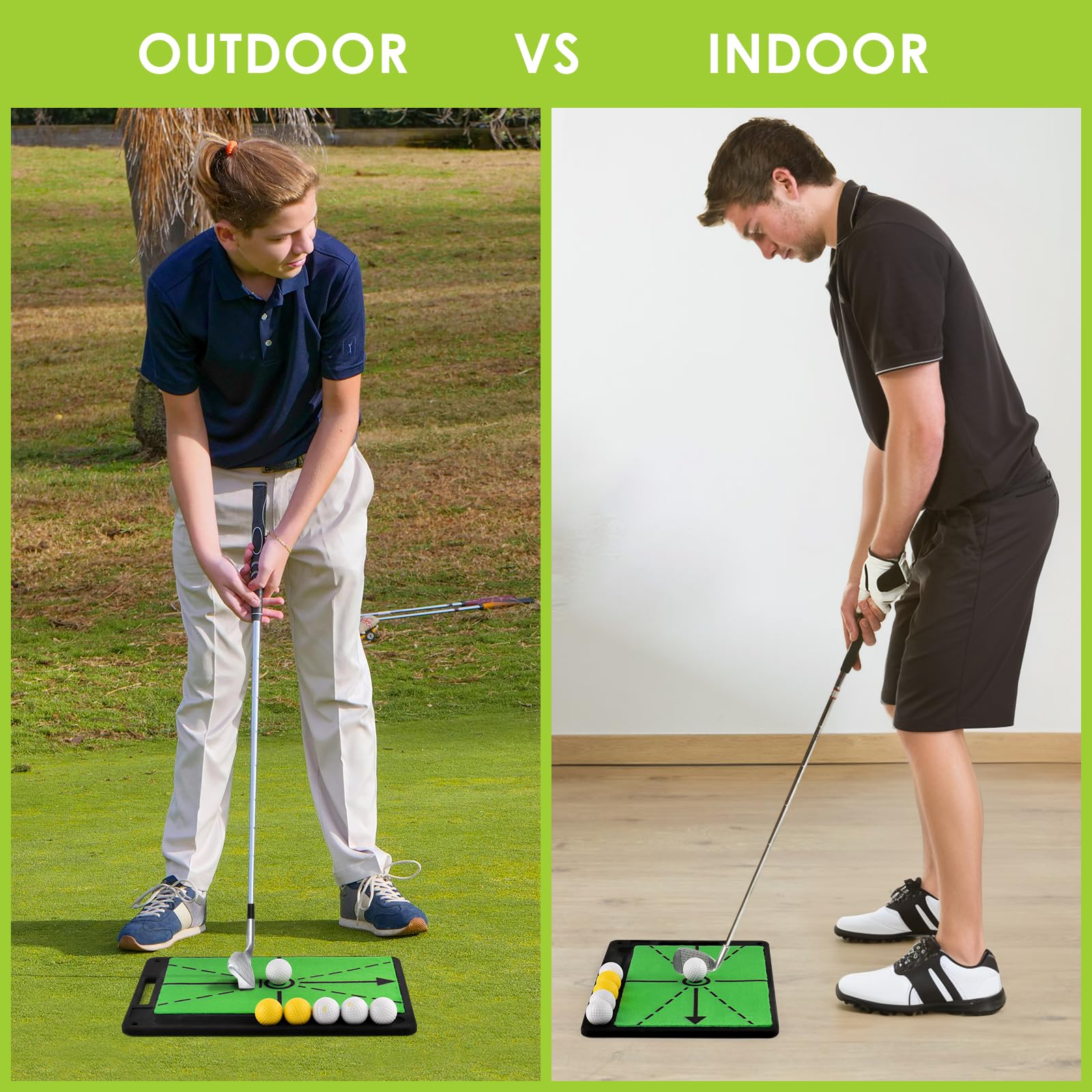 BROTOU Abschlagmatte, Premium Dual-Turf Schwungtrainer Trainingsmatte zur Schwungerkennung, Feedback-Matte für Golfübungen, Impact Matte für Innen- und Außenbereich Golf Trainingshilfen