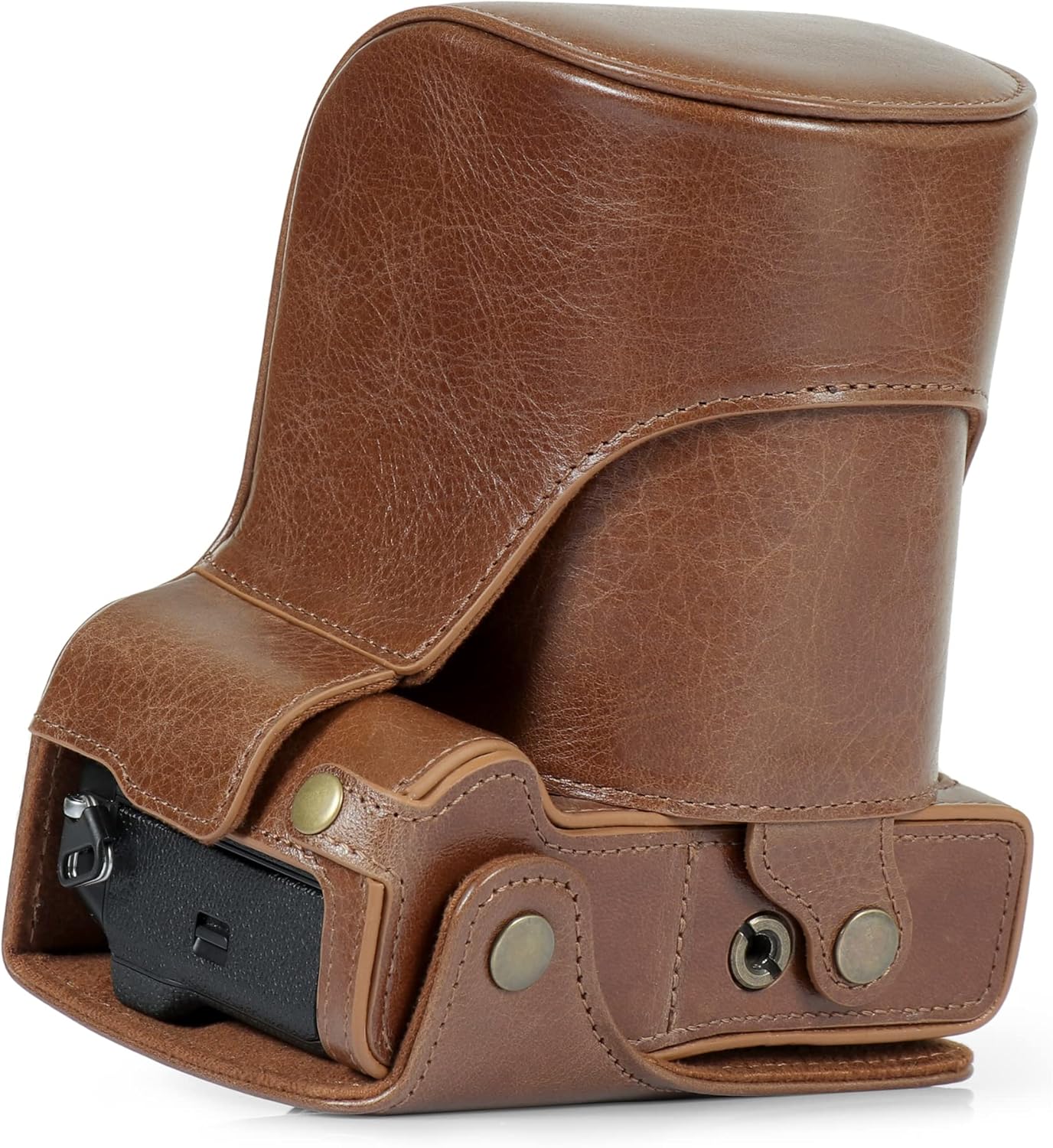 MegaGear Ever Ready Genuine Leather Camera Case Compatible with Fujifilm X-T5 (16-80mm)(Brown)