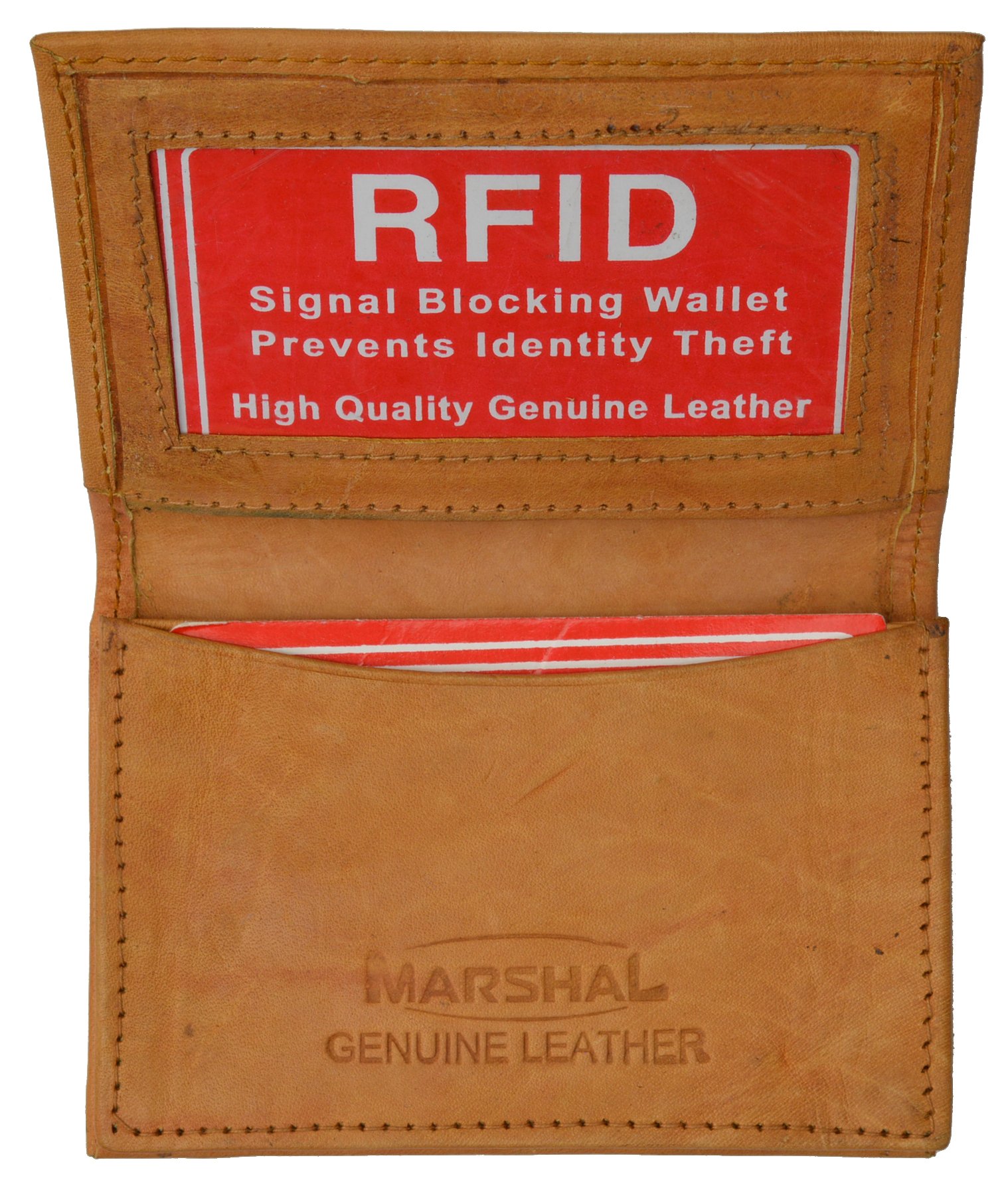 MARSHAL RFID Leather Bi-fold Credit Card Holder#70 (Tan)