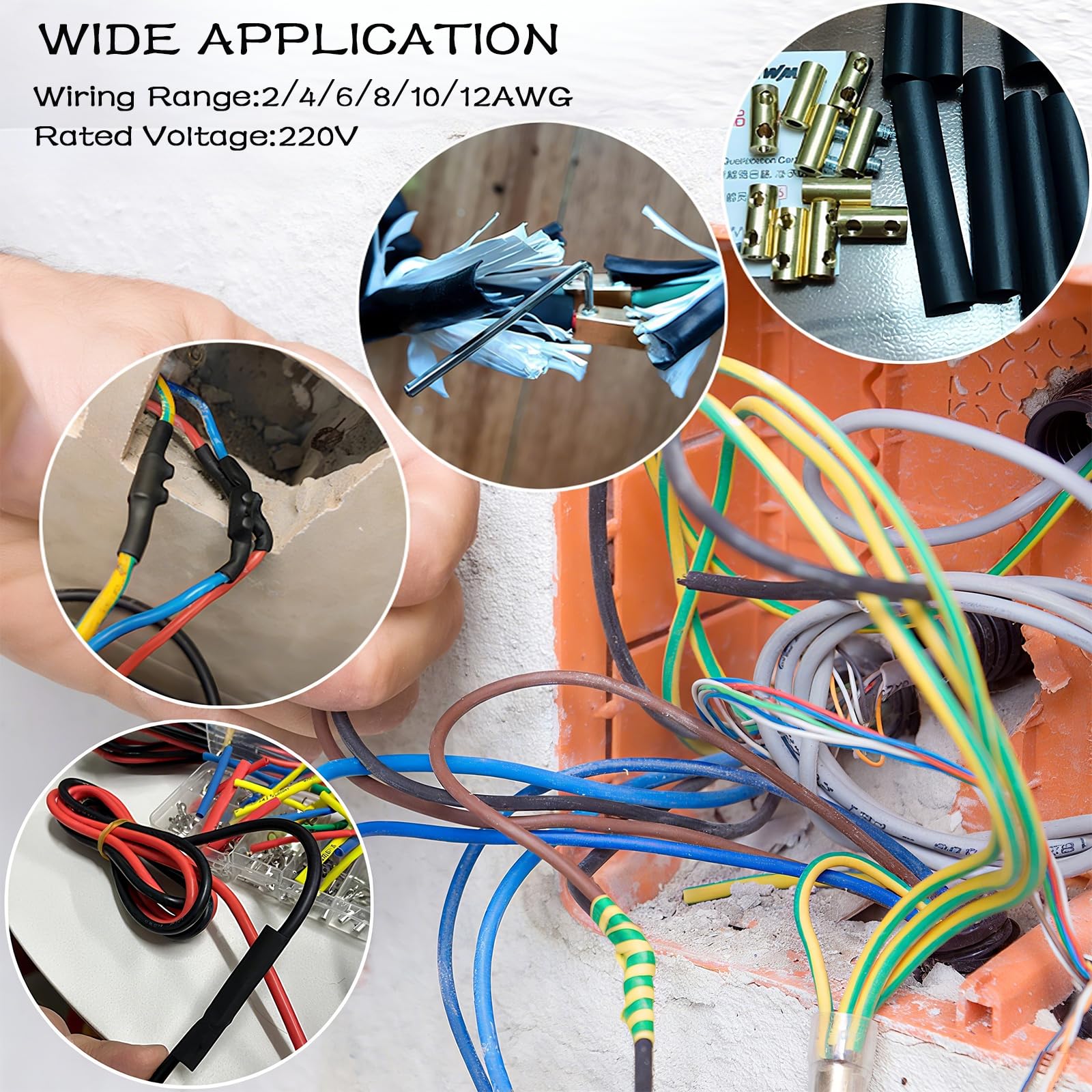 40 sztuk złączek przewodowych 4, 6, 8, 10 AWG, zaciski do szybkiego okablowania, złącze przewodowe ze 100 śrubami, 40 x 3 klucze termokurczliwe, do urządzeń gospodarstwa domowego i przemysłu