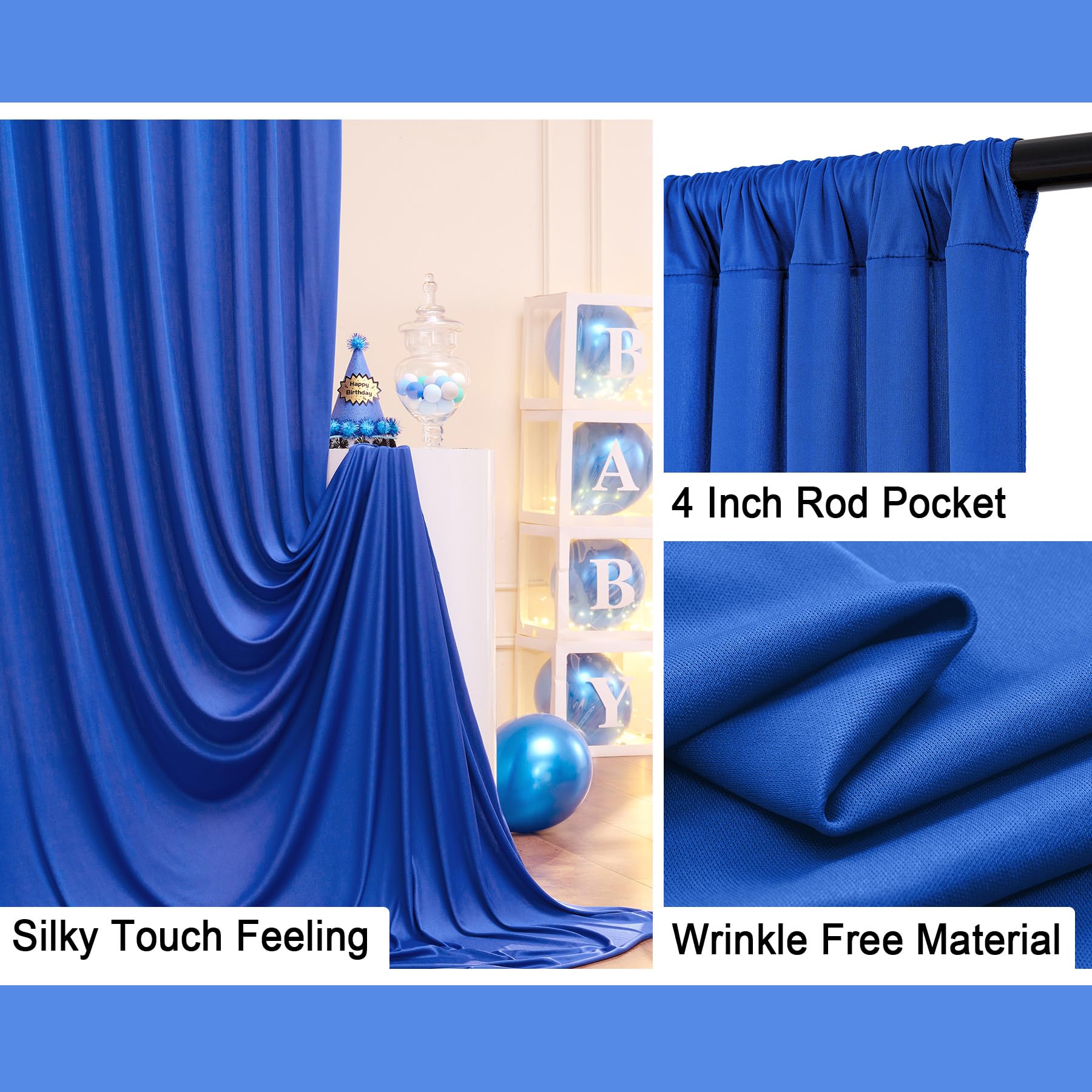 10ftx8ft Royal Blue Wrinkle-Free Backdrop Drapes, Not See-Through Dust Rose Polyester Background Curtains Backdrop Decorations for Party