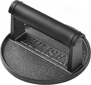 HULISEN Pre-Seasoned Cast Iron Burger Press, Heavy Duty Burger Smasher for Griddle with Heat Resistant Handle, 6” Grill Press for Hamburger, Bacon, Meat, Steak, Patty, Barbecue Grilling Tool, 2.3lb