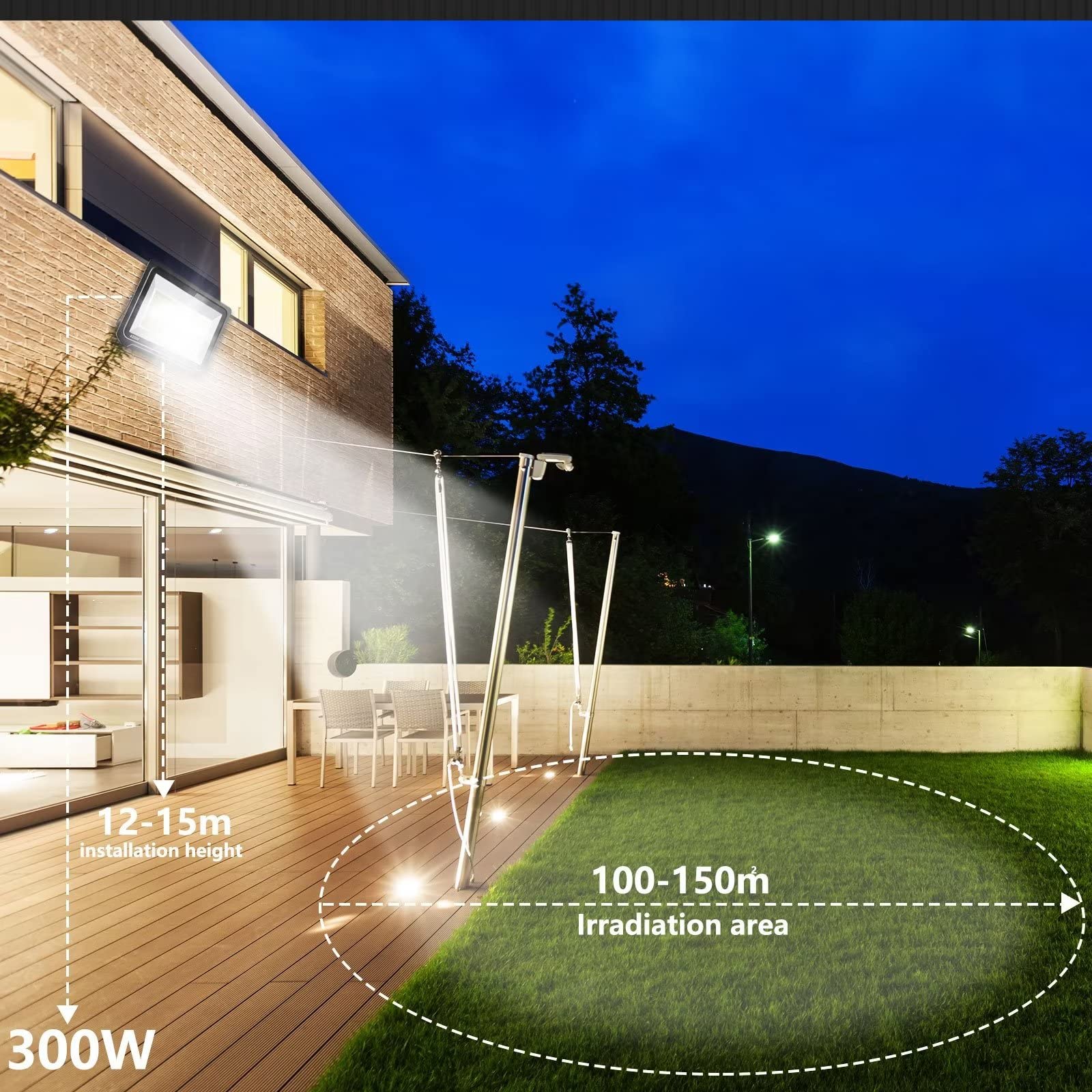 loyal 300W 30000LM LED Strahler Außen, 6000K Kaltweiß LED Fluter Flutlicht, IP65 Wasserdicht LED Außenstrahler, Superhell Innen- und Außenleuchten LED für Gärten Garage Hinterhof Flur