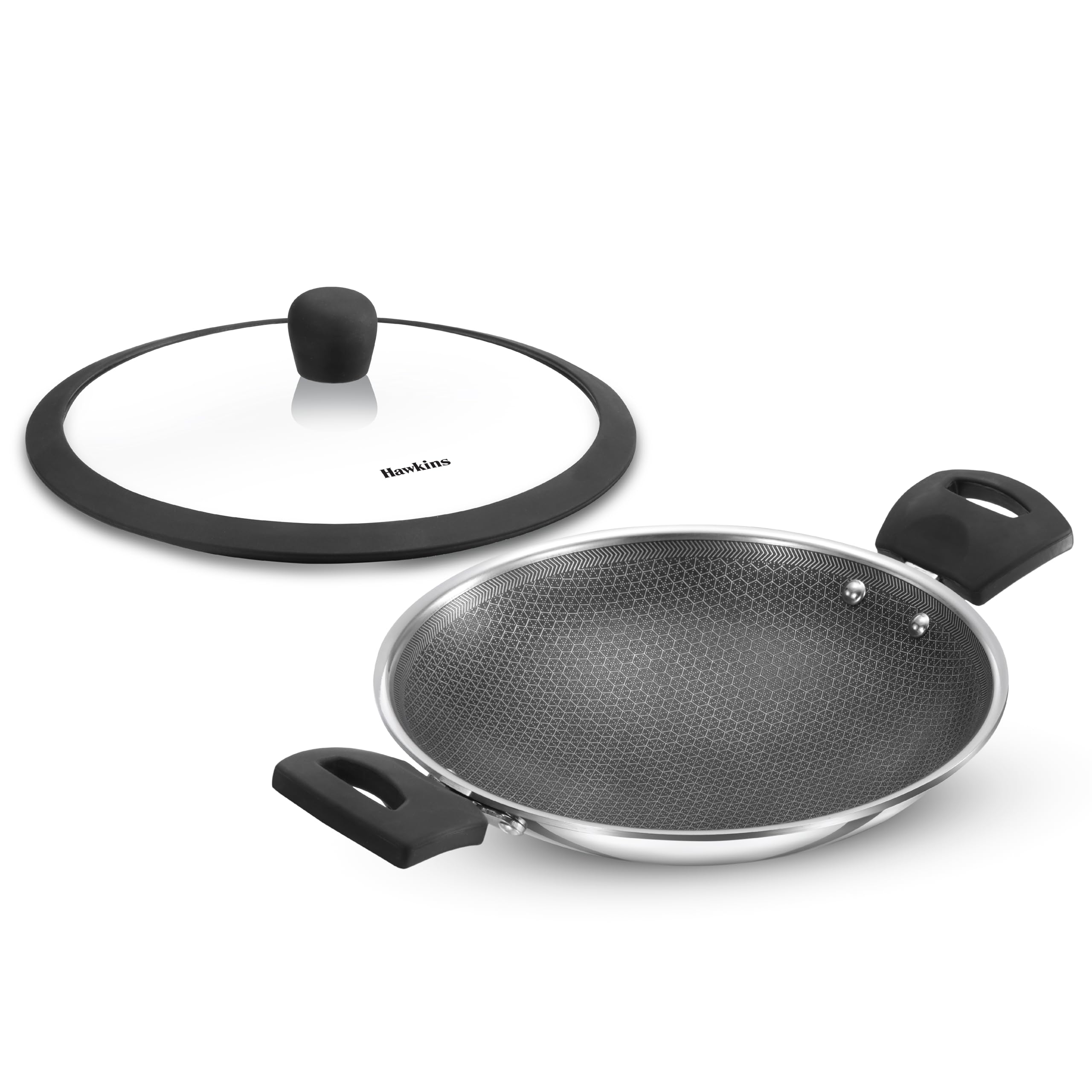 Hawkins 1.25L Breakfast Pan, Nonstick Triply Stainless Steel Appachatty with Glass Lid, Chetty Pan, Appam Patra, Honeycomb Round Bottom Small Kadai, Siler (NSA125G)-picture-15