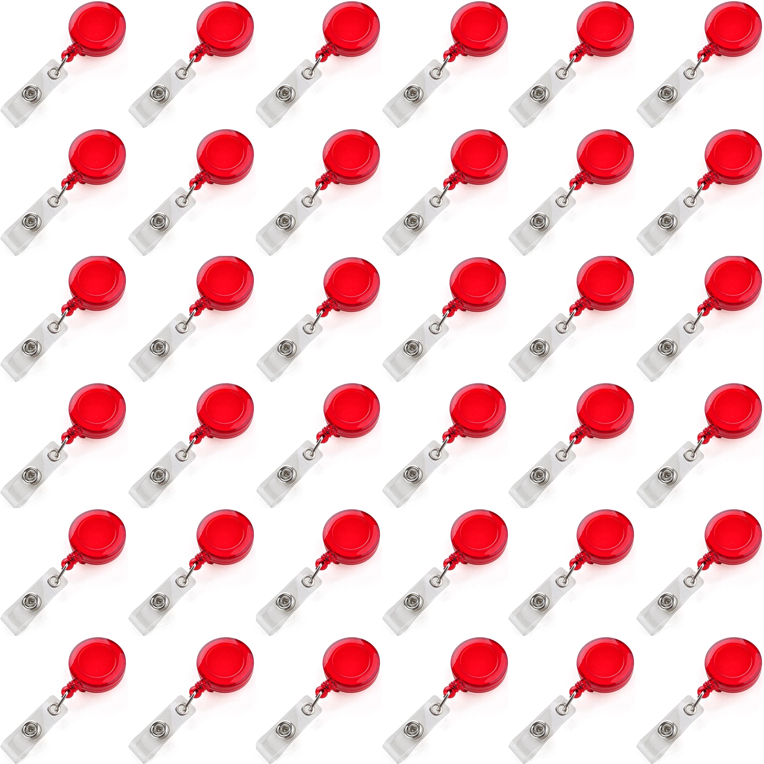 Muka Lot de 100 porte-badges translucides à clip pour carte d'identité Rouge