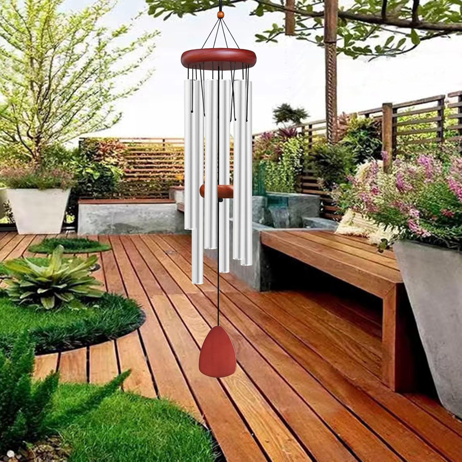 Large Aluminium Wind Chimes Outside, Soothing Melodic Memorial Sympathy Wind Chime, Suitable Outdoor Garden Decor, Gift for Mom Women Neighbors (Silver Wind Chimes-36) - Image 7