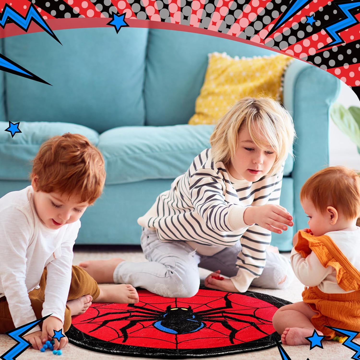 Nuanchu Spider Web Round Rug 25 x 25 Inches Washable Spider Web Carpet Circle Entryway Rugs Red and Black Cool Carpets Non Slip Mat for Bedrooms Bathroom Kitchen Floor Decoration(Classic)