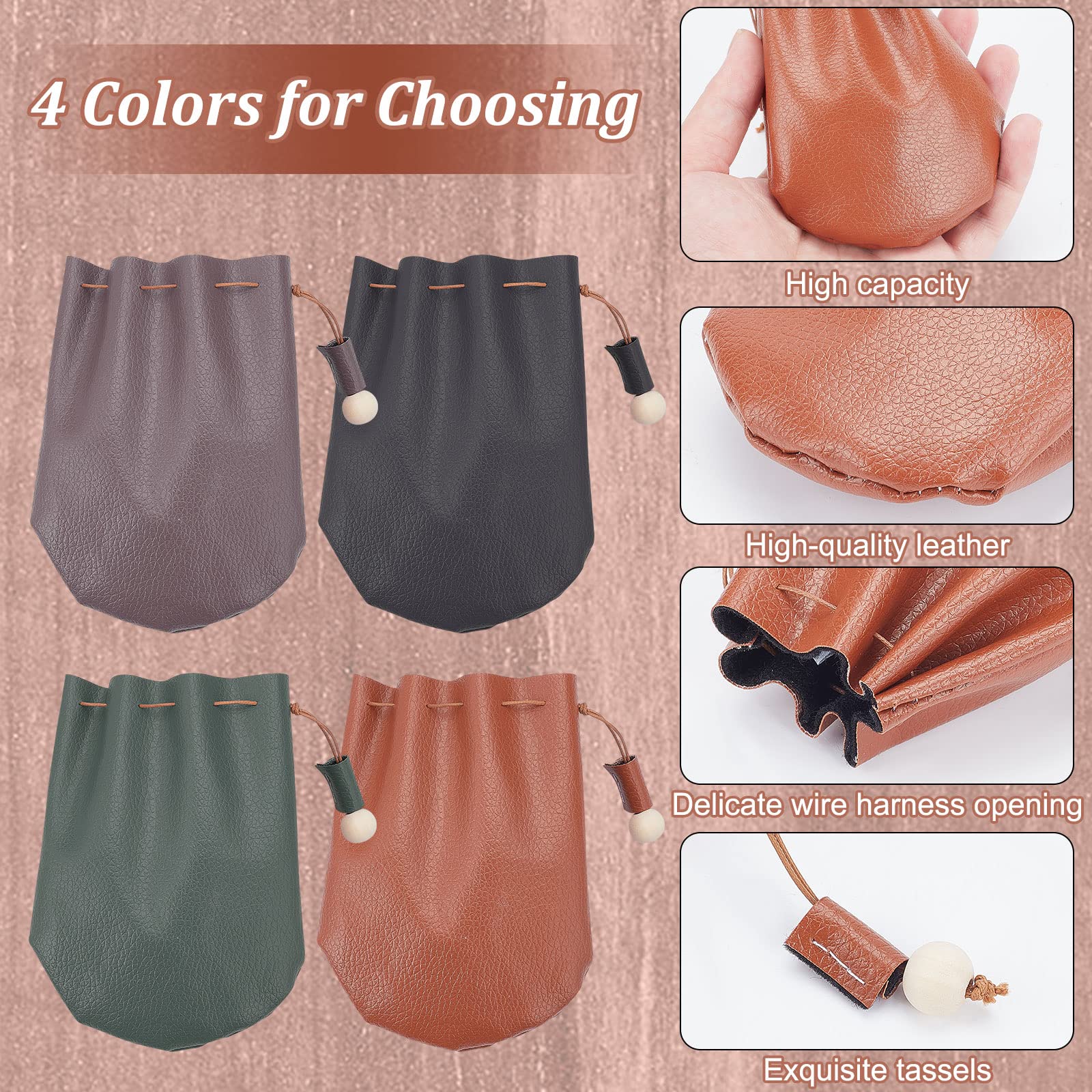 Amazon.co.jp: FREEBLOSS 4セット DIYレザー巾着袋キット 小銭入れ