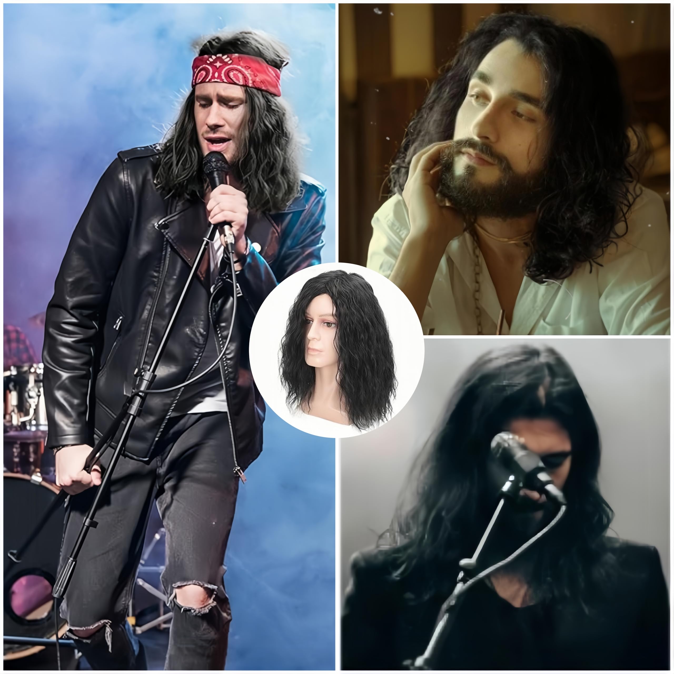 SDXCJY Mens Long Black Wig Mid Length Curly Hair - Image 4