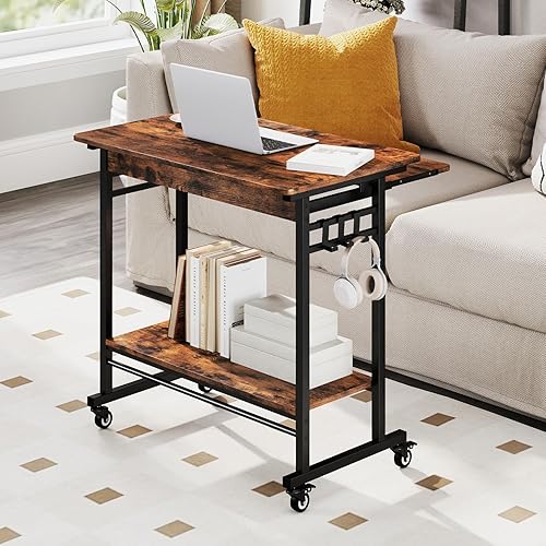 Miniatura 2 de Giantex Escritorio para computadora con ruedas, escritorio móvil con bandeja para teclado y ruedas, carrito de mesa portátil para computadora