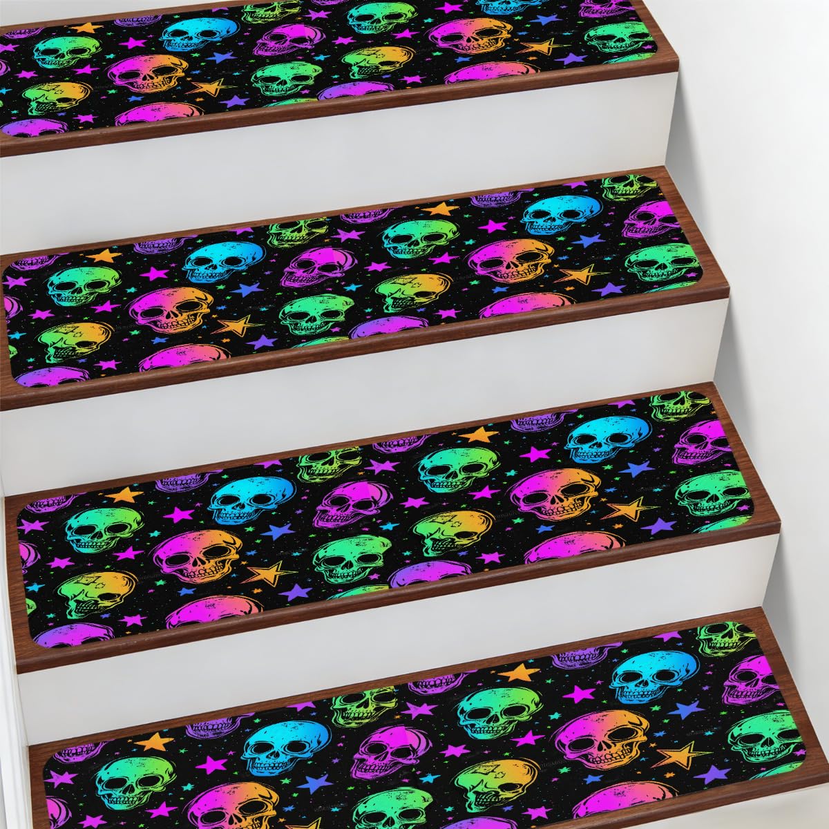 Alfombra para escaleras Mexpekil de 7.8x30" con calaveras para proteger peldaños