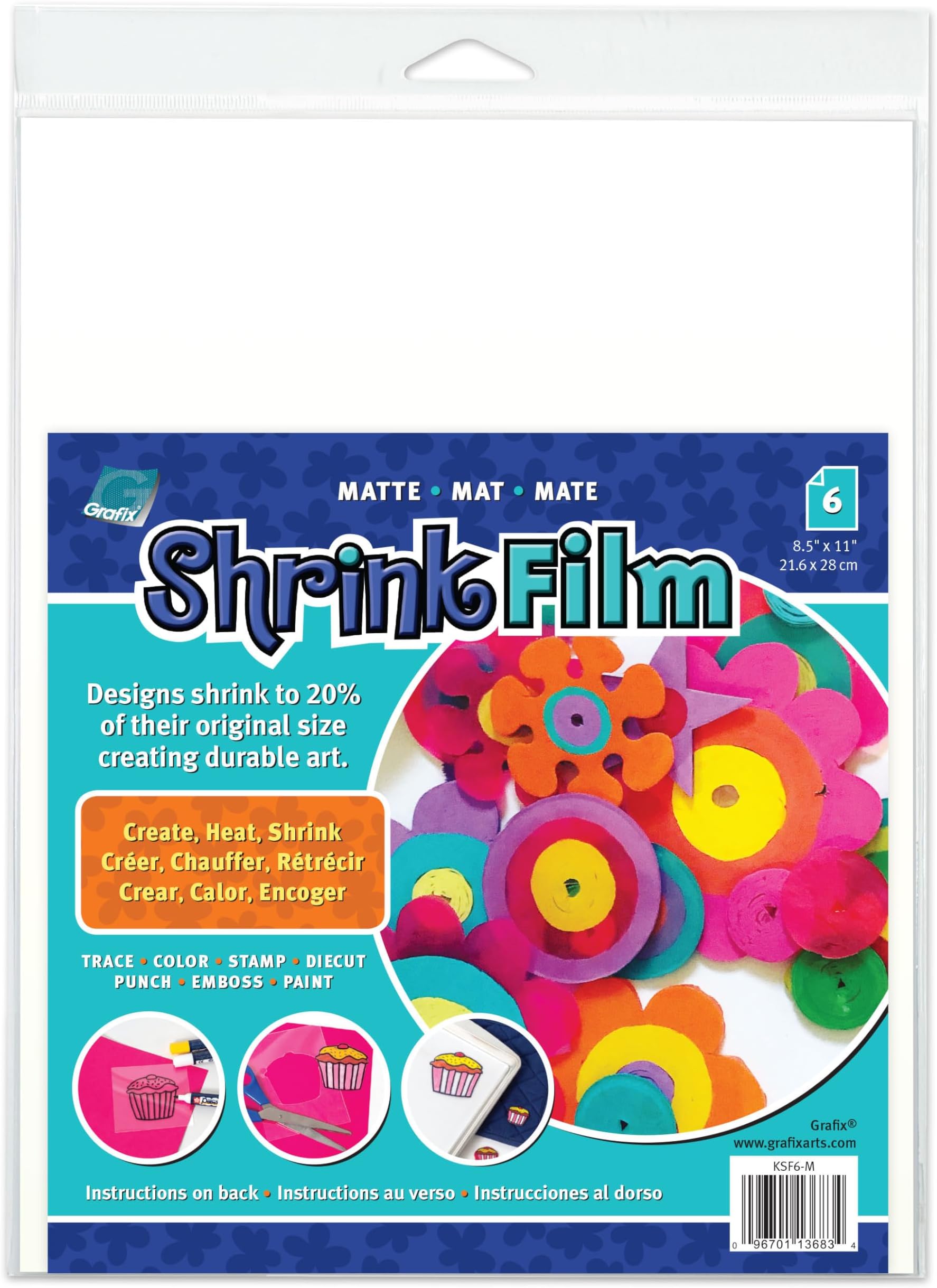 Grafix Shrink Film - Matte Translucent 8.5"x11" Sheets, Design Your Art and Shrink It to Create Jewelry, Embellishments, Paper Crafts, Gift Tags, Ornaments and More, Pack of 6
