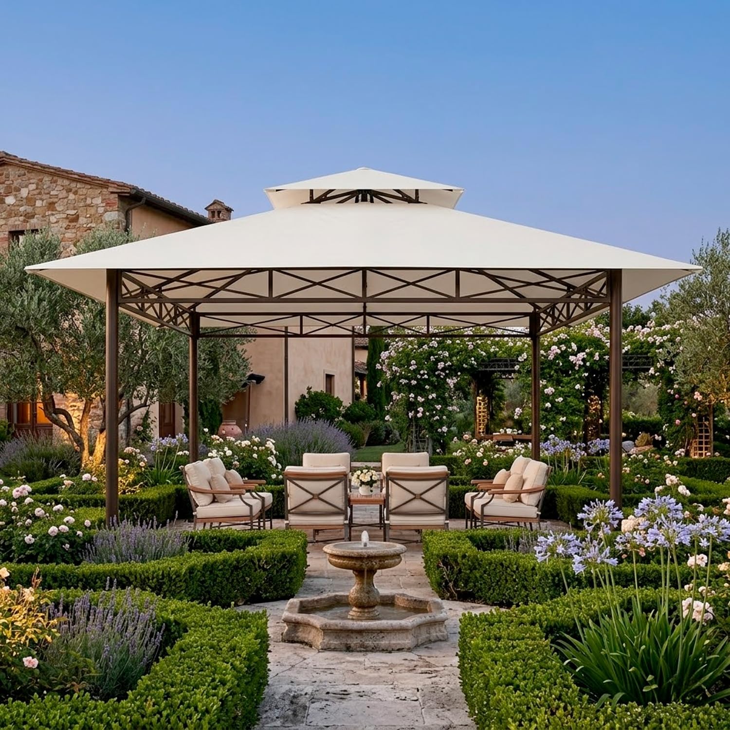 Telo Di Ricambio Universale Per Gazebo Con Air Vent Superiore In Tessuto Resistente E Sistema Di Fissaggio Con Taschette Per Giardino Patio E Terrazza 300 X 300 Cm Beige