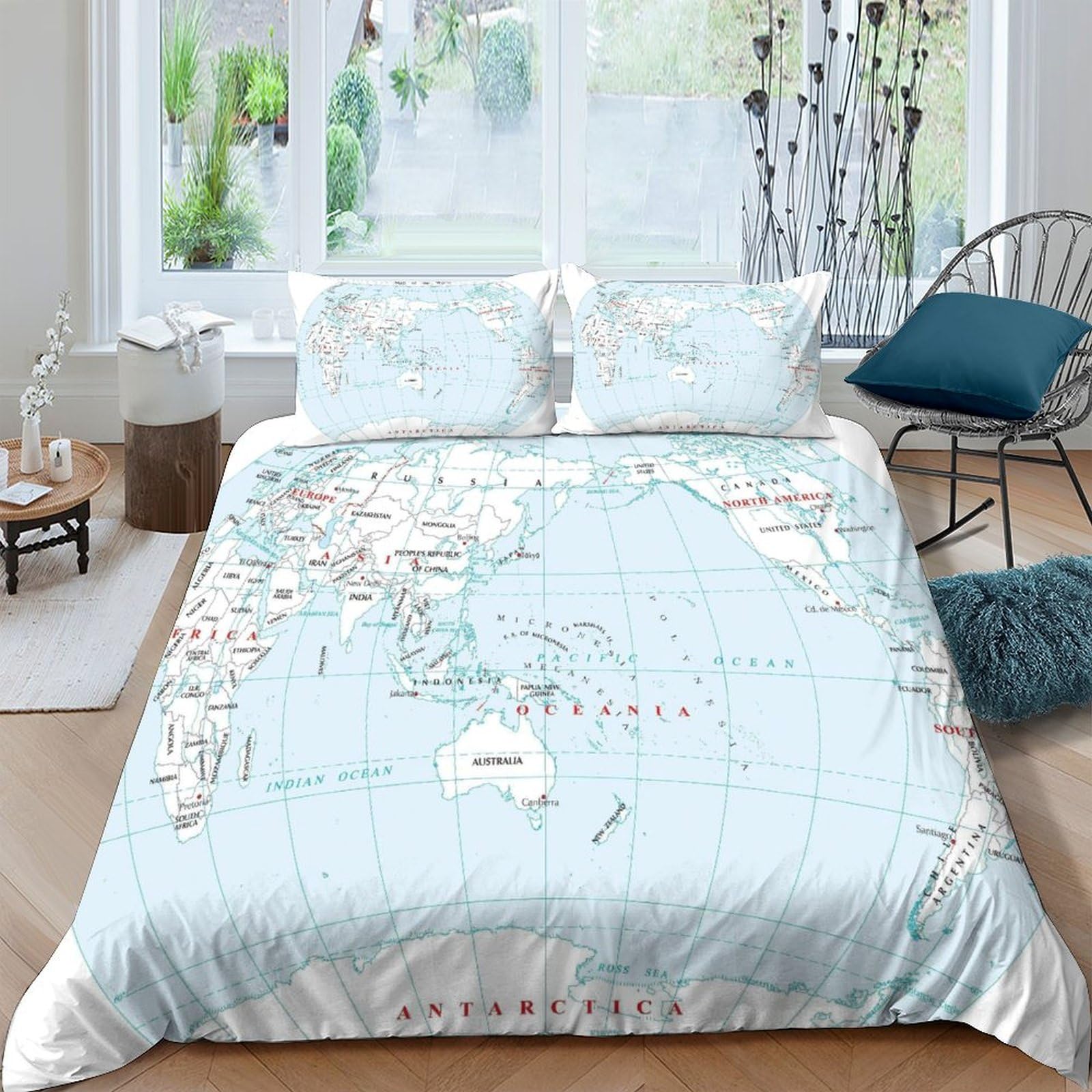 Aaharya World Map-6 World Map Duvet Cover Soft Microfiber Bedding Set, 3D Globe Print Quilt Cover&Pillowcase, With Zipper Closure,3Pcs, For Kids Adults Double（200X200cm）