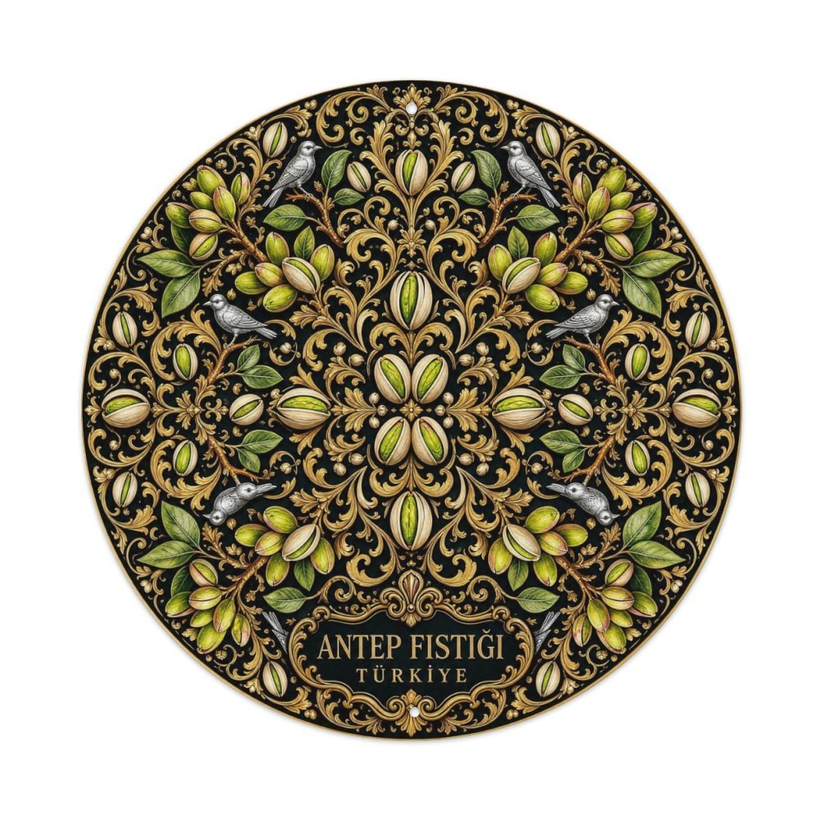 Midnight Black Turkish Pistachio Arabesque Motif Metal Tin Sign