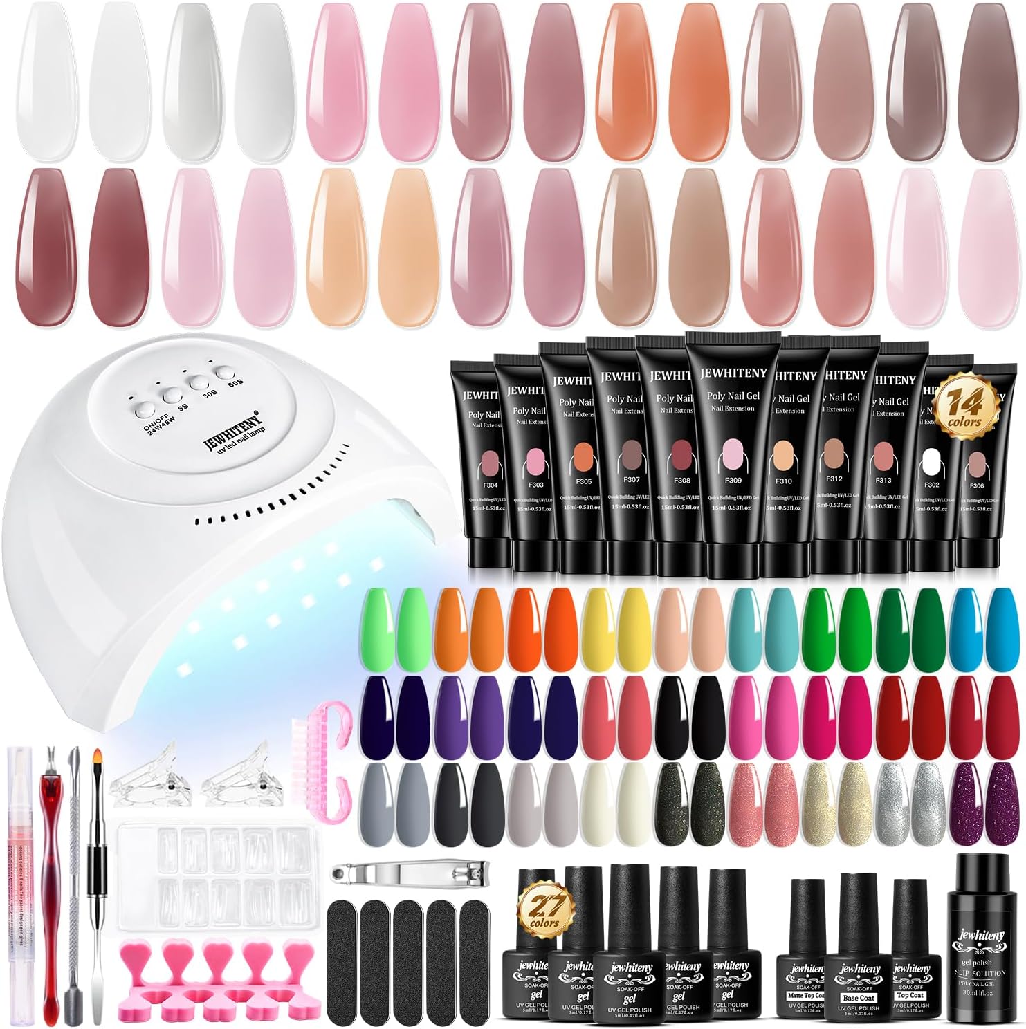 14 Colors Poly Gel Nail Kit 27 Colors Gel Nail Polish Kit With U V Light All In One Nail Art Starter Kit Suitable For All Seasons
