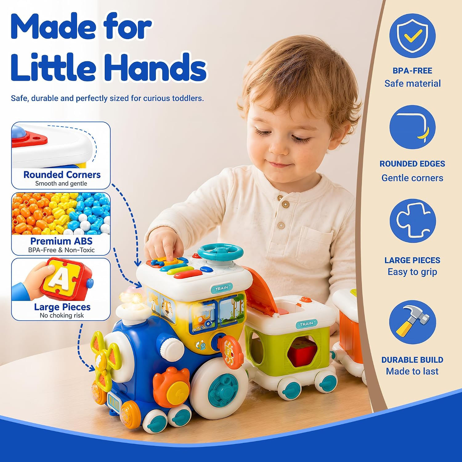 Train Activity Cube Toy for 1 Year Old, 6-in-1 Busy Cube with Light & Music | Train Busy Board, Toddler Travel Activities, Sensory Learning, Fine Motor Skills, Educational Gift for Toddlers 1-3