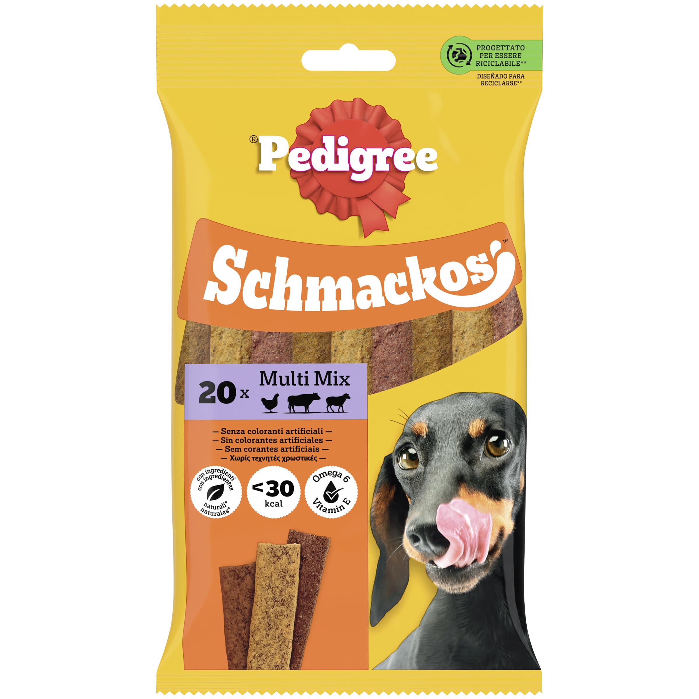 Pedigree Schmackos Multi Mix Snacks pour chiens, 20 unités par sac, 9 paquets de 144 g, total 1,3 kg