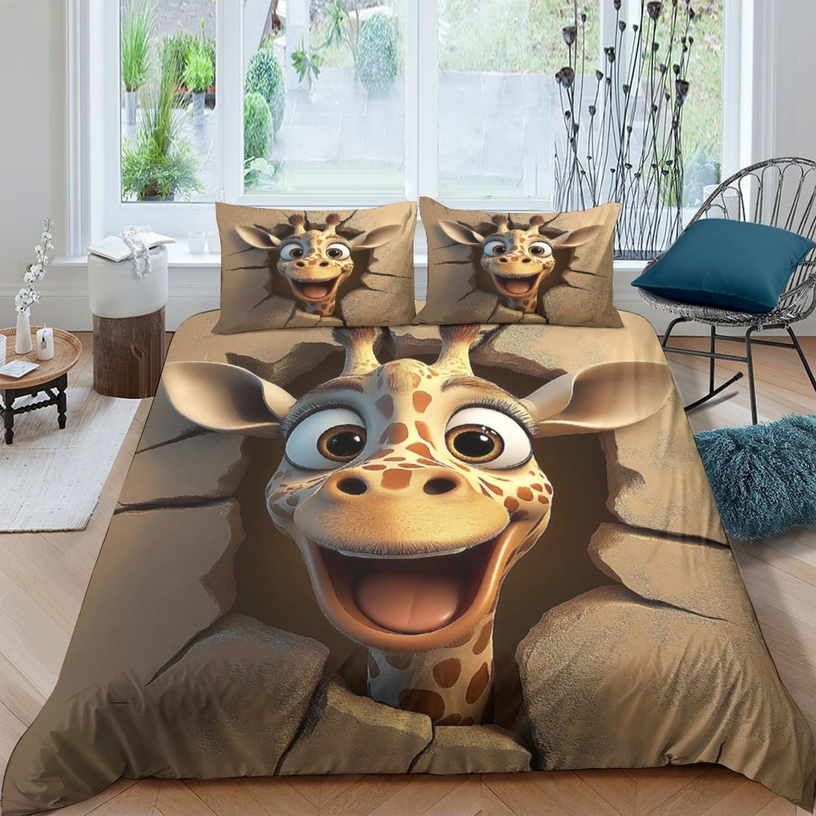 Ctjqhvkz Style-8 3D Printed Cartoon Giraffe Fitted Sheet Microfiber Soft Anti-Slip Animal Bed Cover For Bedroom Dorm Decor Single（135X200cm）