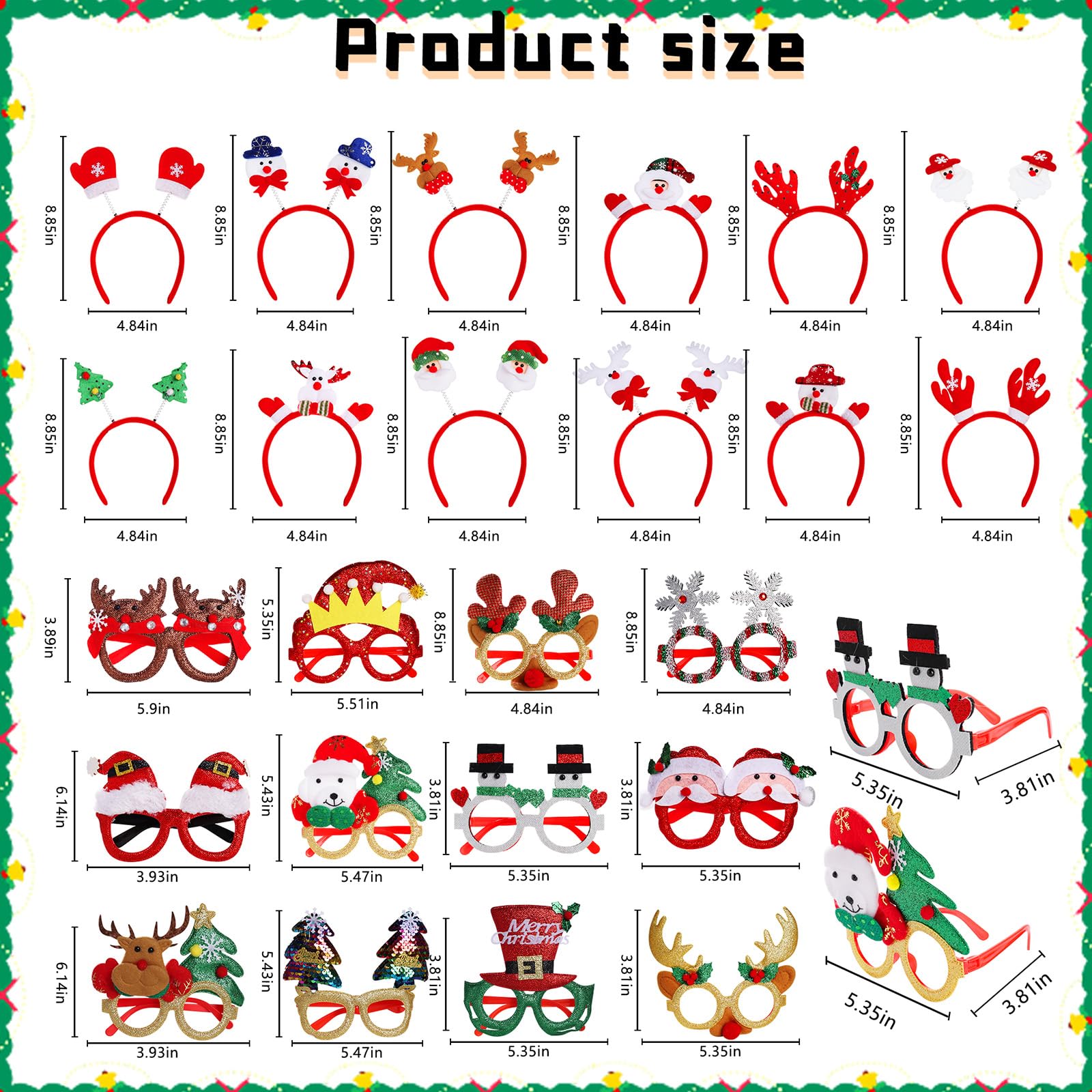 Set di 24 cornici per occhiali natalizi e fasce per capelli, accessori per feste di Natale, accessori per servizi fotografici
