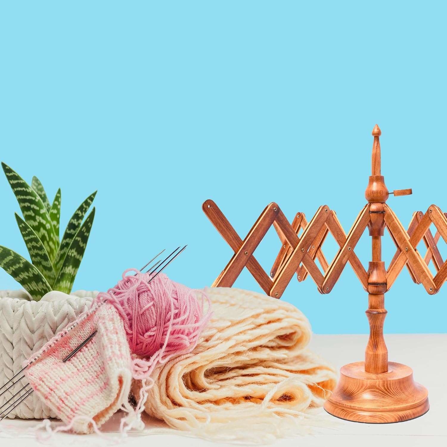 Brainmart Wooden Table Top Yarn Swift, Antique Beechwood Crocheting & Knitting Craft Accessory for Yarn Winding, Handcrafted Beechwood Swift for Knitters & Crafters