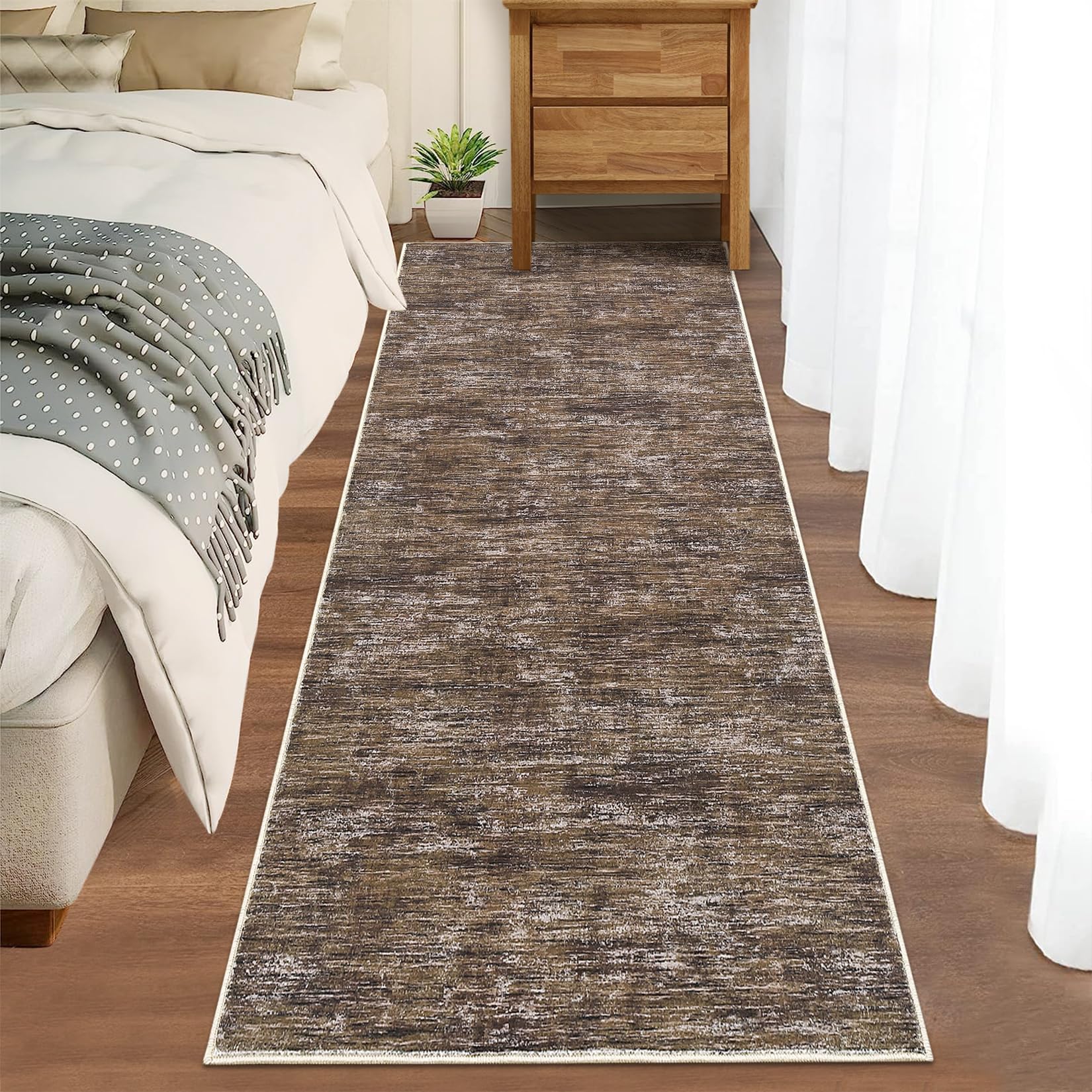 RUGSREAL Modern Runner Rug 2.5x8 Stain Resistant Washable Kitchen Runner Carpet ith Rubber Backing Low Pile Contemporary Solid Color Entryway Mat
