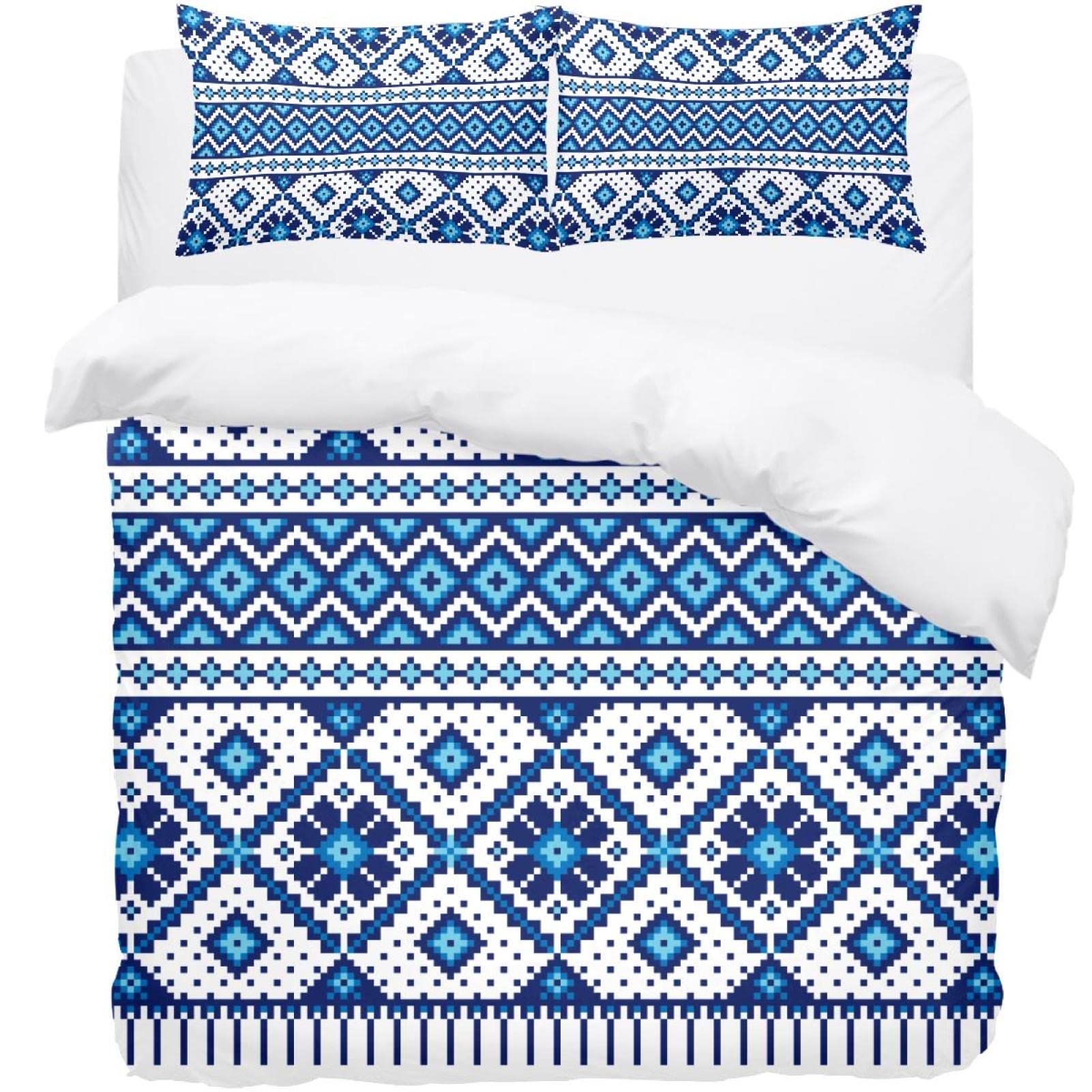 Parure de lit housse de couette et 2 taies d'oreiller au motif floral abstrait nordique