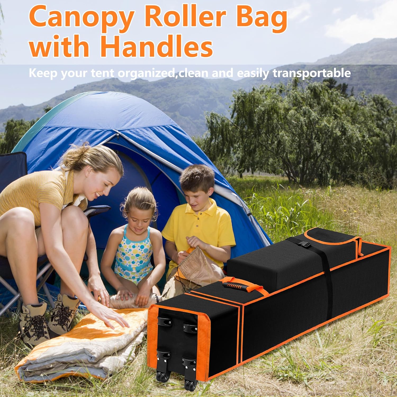 10 x 10 x 62 inch Tent Bag Replacement Bag with Roller Wheels & Handles, 800D Heavy Duty Waterproof Canopy Bags for Pop Up Tents Carrying, Easy Transport & Durable Protection