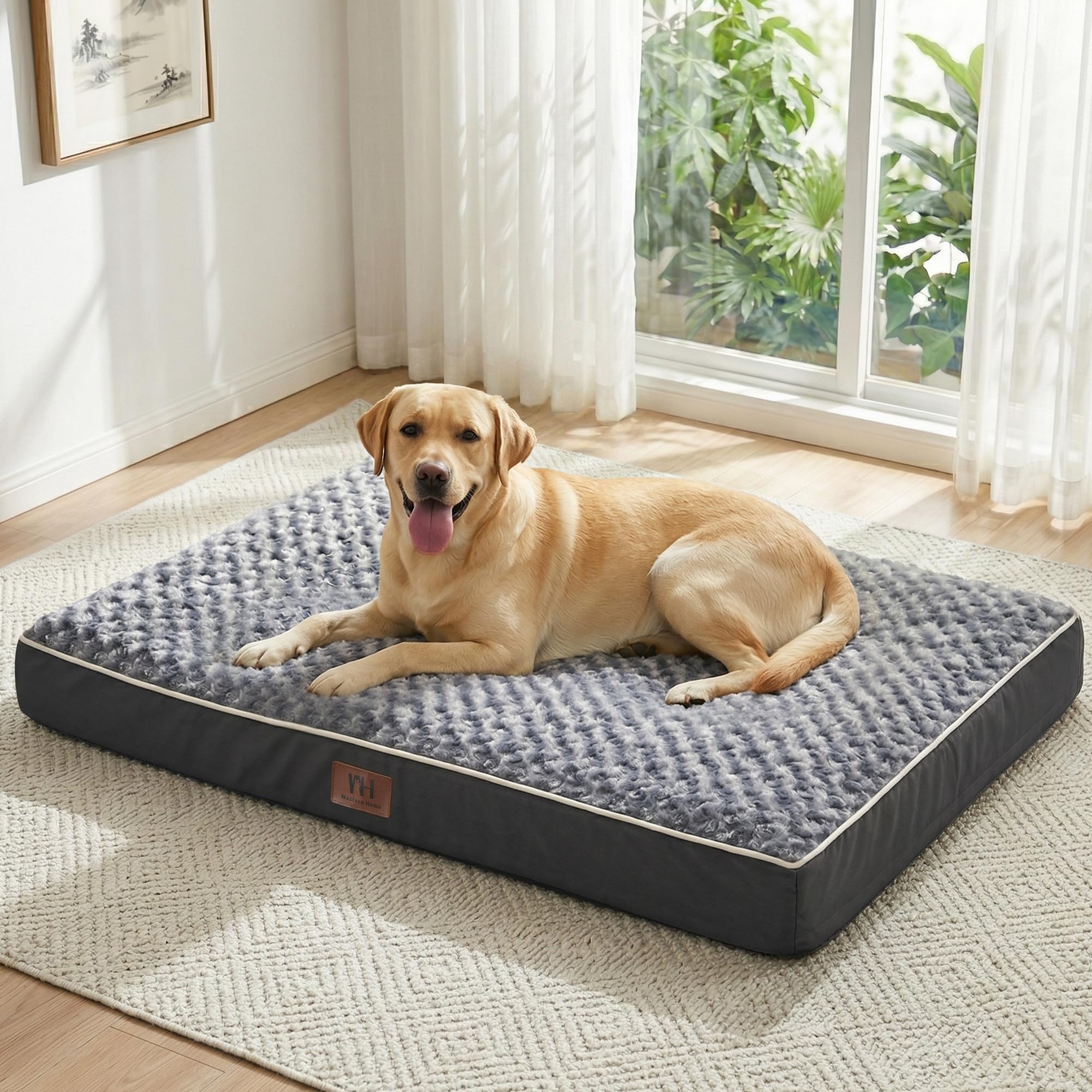 Western Home - Cama grande para perros grandes, jumbo, medianos, colchón ortopédico para mascotas con funda extraíble lavable, cama gruesa de espuma con base antideslizante