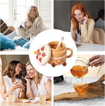 Funny Mugs Cute Ceramic with Lid Spoon Feet