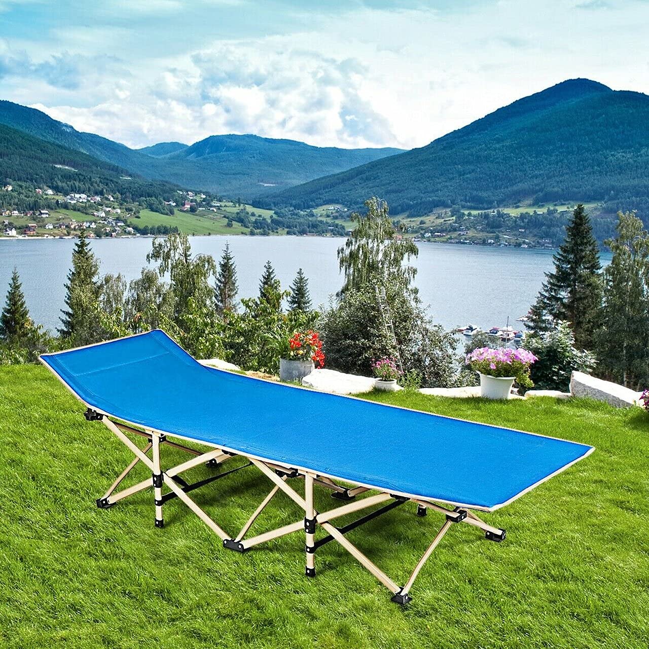 Meneflix Portable Folding Oxford Cloth Camping Bed Cot Sturdy Folding Lounge Chair Bed for Home Outdoor Beach Travel Hiking || Multicolor (B095K4VK9W) Amazon Price History, Amazon Price Tracker