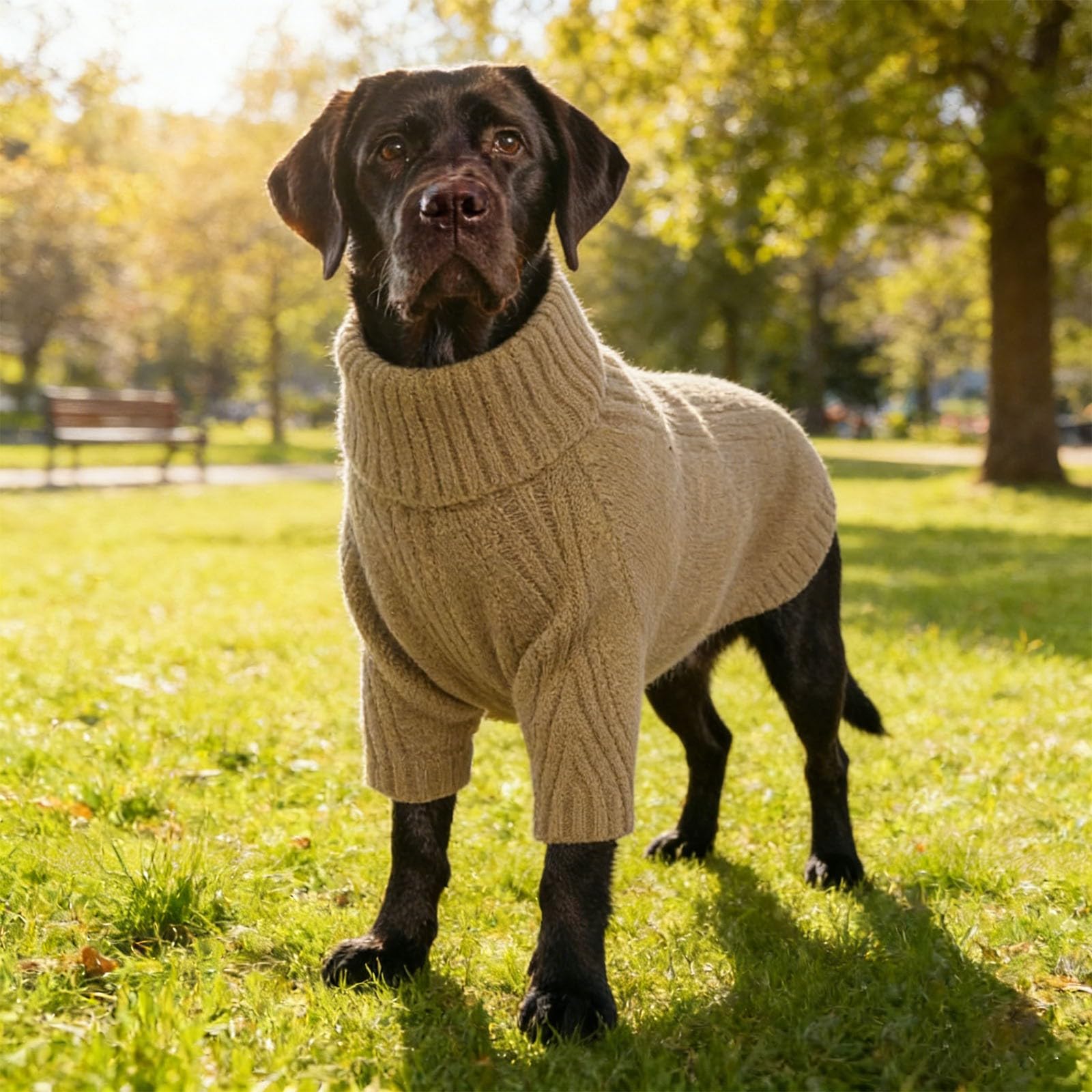 Hundepullover, Thermostrick, Großer Hundepullover, Hundepullover Mit Rollkragen, Hundesweatshirt Für Extra Große Hunde,Elastisch Hundmantel, Kaltes Wetter Hundebekleidung (Khaki, S)