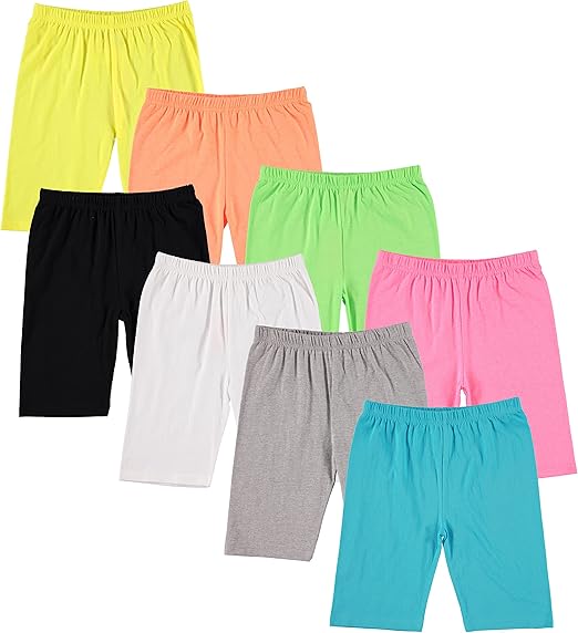 Pink Angel Kids Girls Cotton Spandex Bike Shorts, Solid Plain Sports Activewear Dance Bottoms - 8 Pack, Assorted Colors