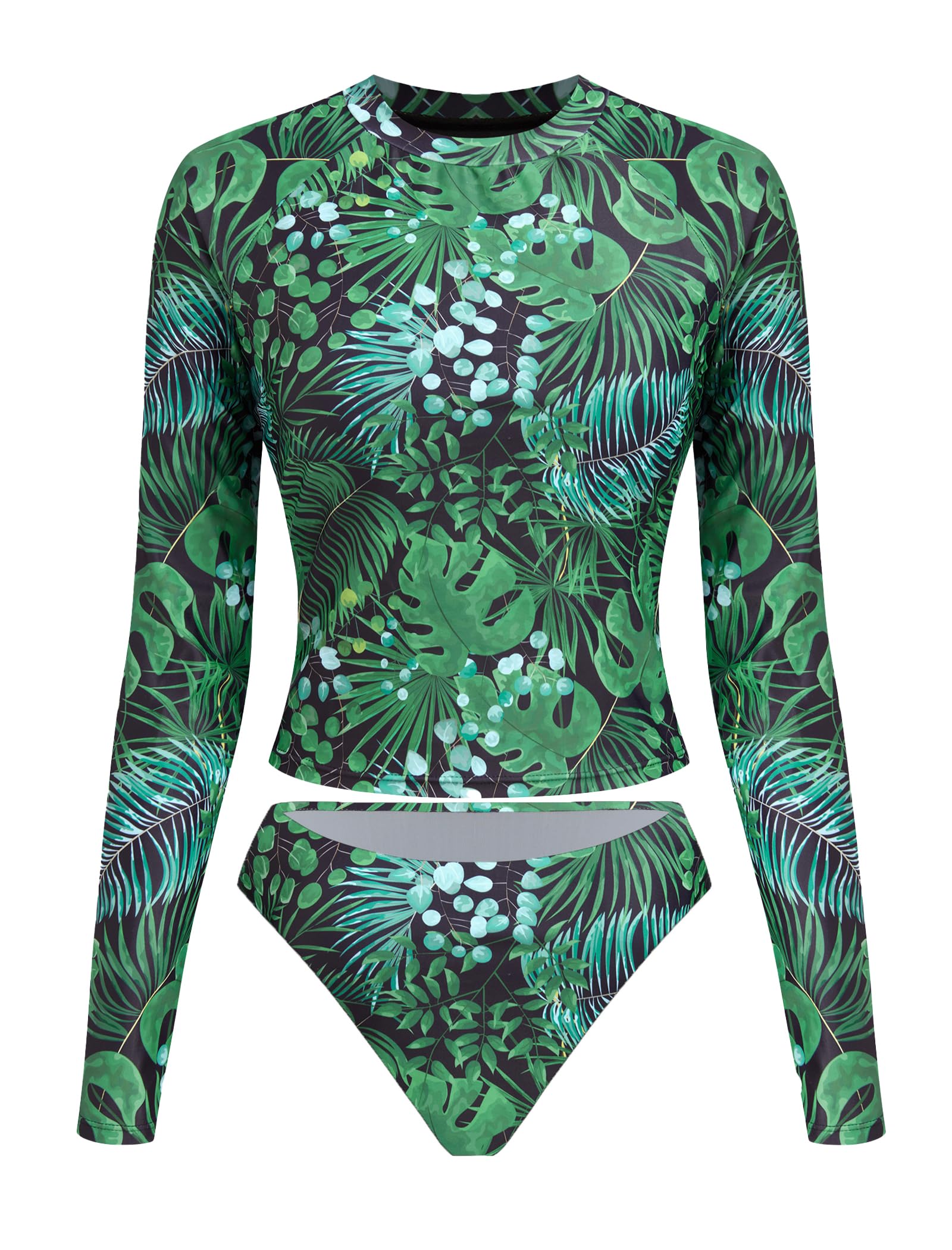 ZAFUL Women Long Sleeve Rash Guard Two Piece Bathing Suit with Briefs