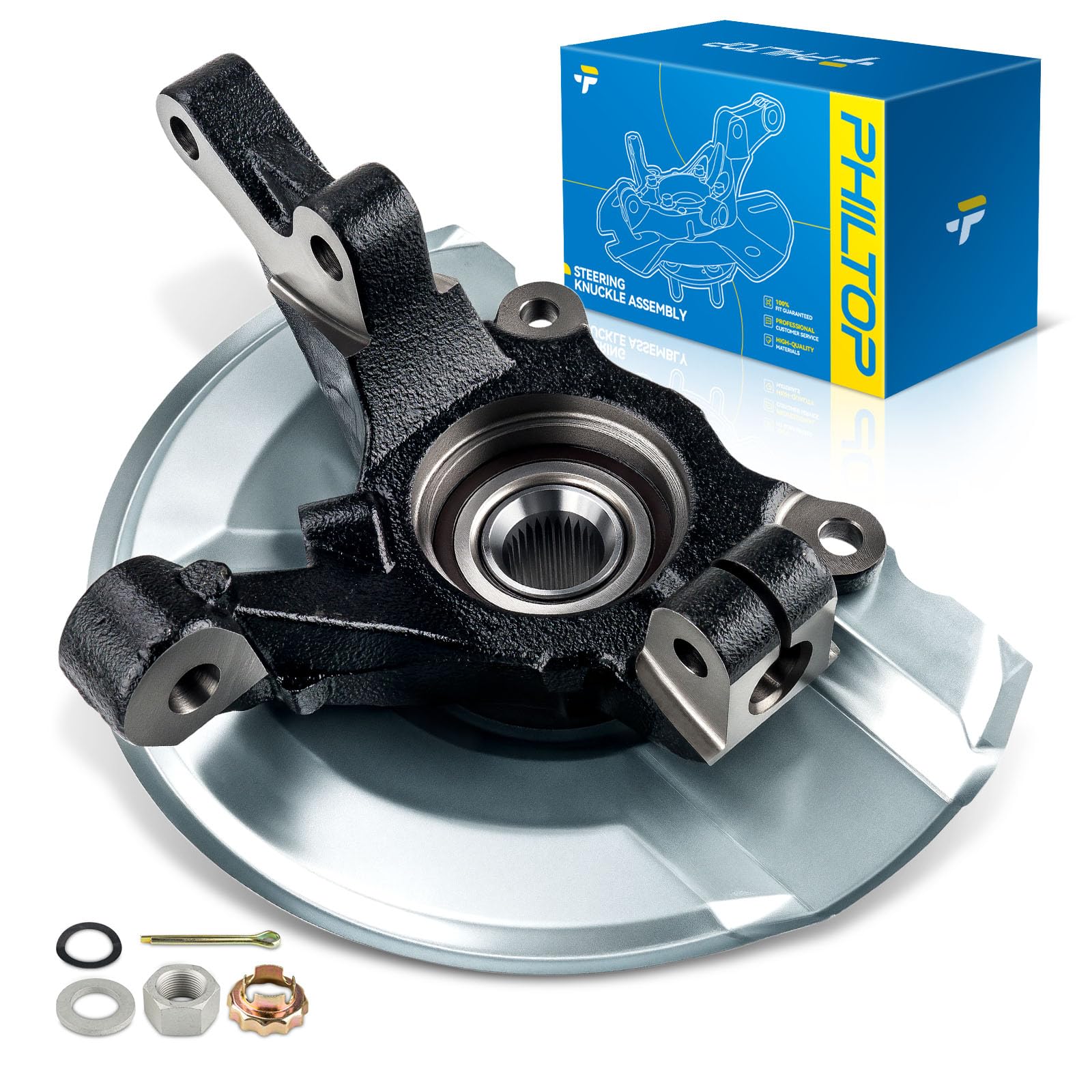 PHILTOP Steering Knuckle &amp; Wheel Bearing Hub Assembly, 1PC Front Left Driver Side Compatible with Patriot 2007-2017, Compass 2007-2017, Caliber 2007-2012 Replaces 698-411