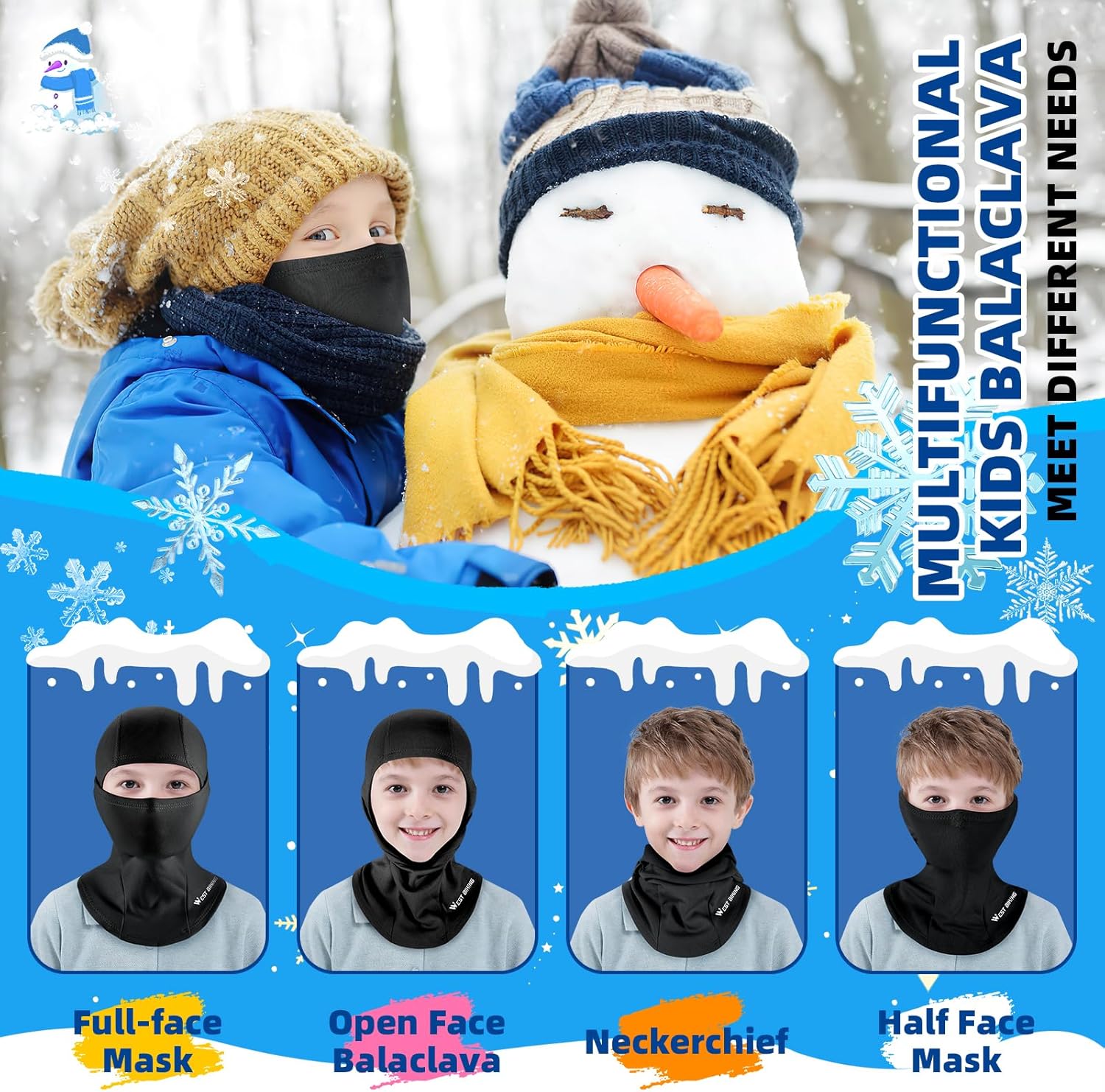 ICOCOPRO Kids Balaclava, Unisex Ski Mask Kids, Neck Warmer Gaiter Fleece Windproof Cycling Balaclava for Boys and Girls - Image 5