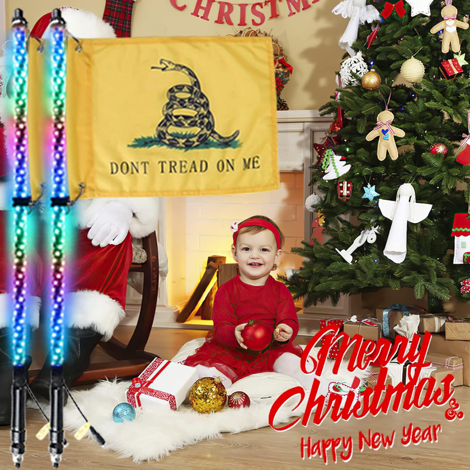 Whip Lights - AUTOOMMO 2Pcs 3FT Spiral RGB LED Chasing Whip Light with Gadsden/American/Skull Flags Remote and APP Control 300 Flash Patterns for UTV ATV Off-Road Truck Sand Buggy Dune RZR Can-Am : Automotive