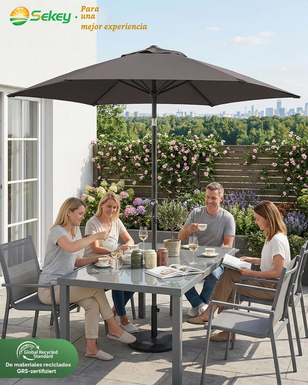 Sekey® sombrilla Parasol para terraza jardín Playa Piscina Patio diámetro 270 cm Protector Solar UV50+