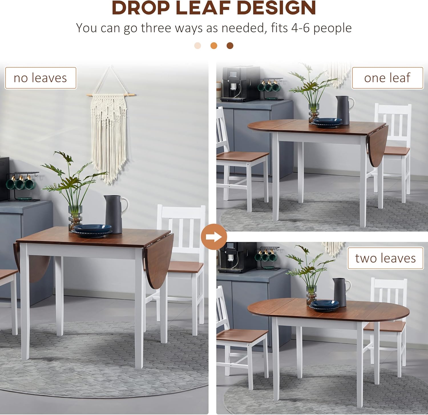 HOMCOM 55" Solid Wood Kitchen Table for 4-6 People, Oval Drop Leaf Tables for Small Spaces, Folding Dining Table, Brown