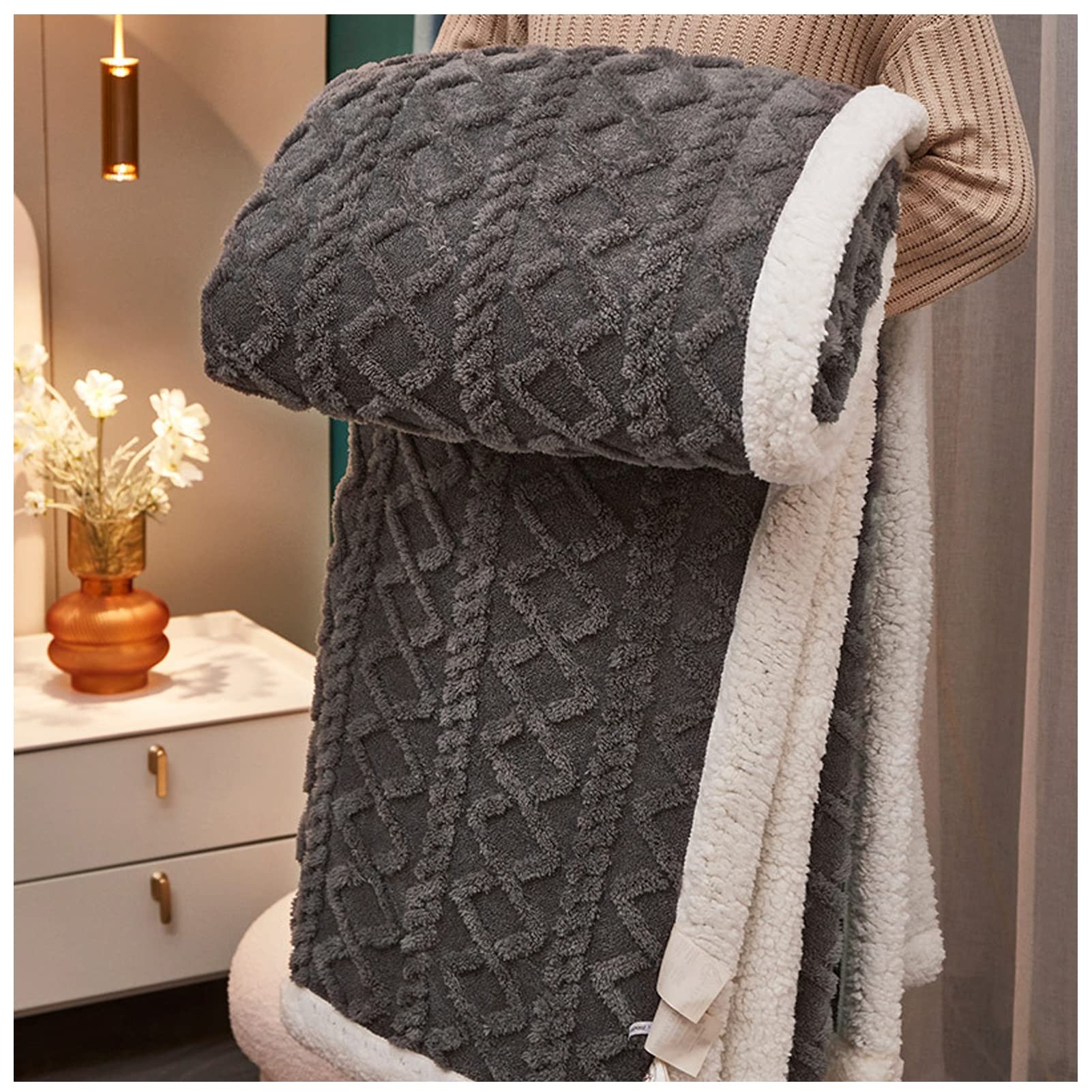 Mantas Sofa, Manta Sherpa Cama, Manta Cubre Sofa Invierno Reversible, Mantas Polar de Sherpa Multiuso, Suave Manta Sofa Invierno, Manta Borreguito para Sofa y Sobrecama,Gris,180X200cm 2kg