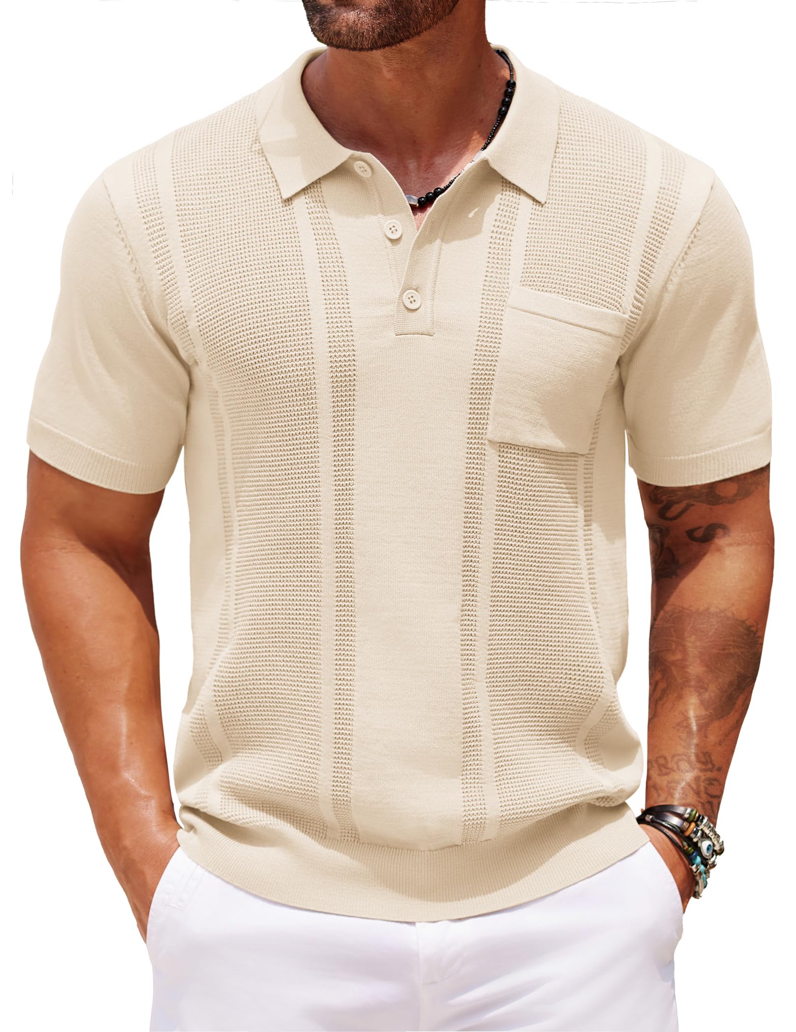 COOFANDY Knit Polo Shirts for Men Short Sleeve Textured Polo