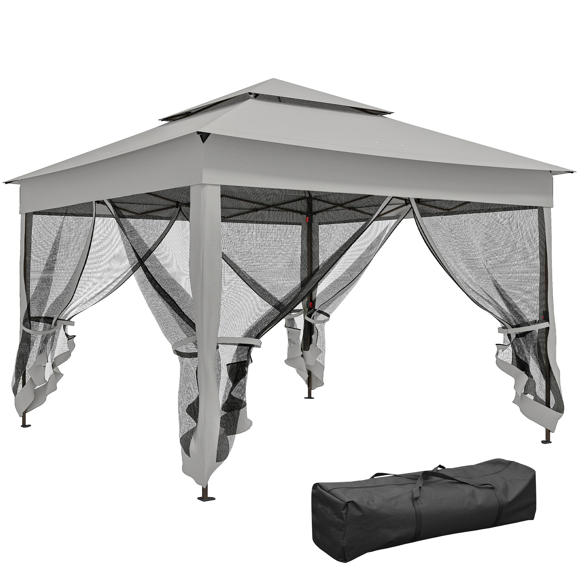 Outsunny Carpa Plegable Gazebo 3,3x3,3 m con 4 Paredes Laterales Gris Claro | Cenador Plegable, Malla Anti-UV, Bolsa de Transporte, para Camping Fiestas